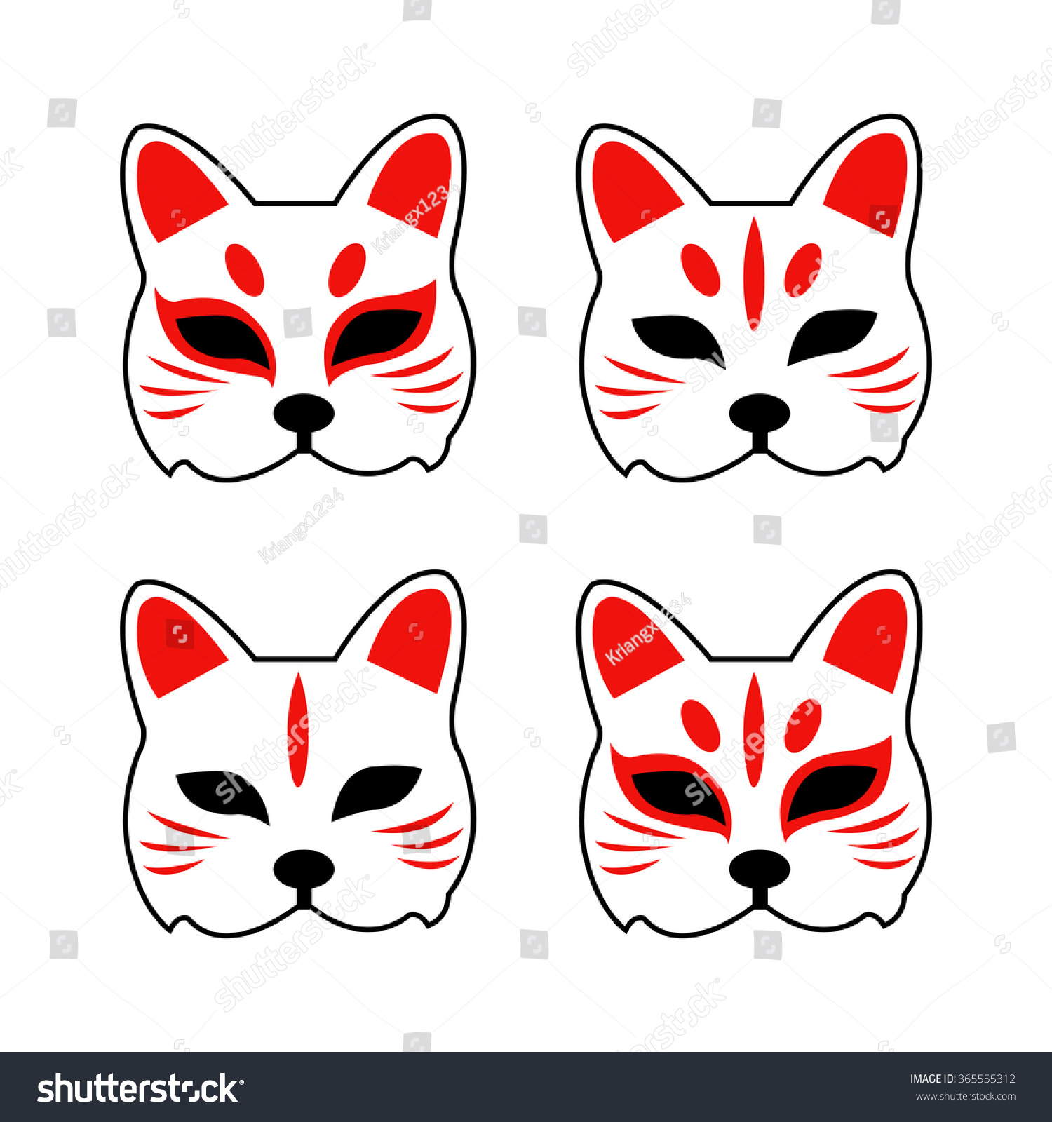 Japanese Demon Cat Masks Stock Vector 365555312 - Shutterstock