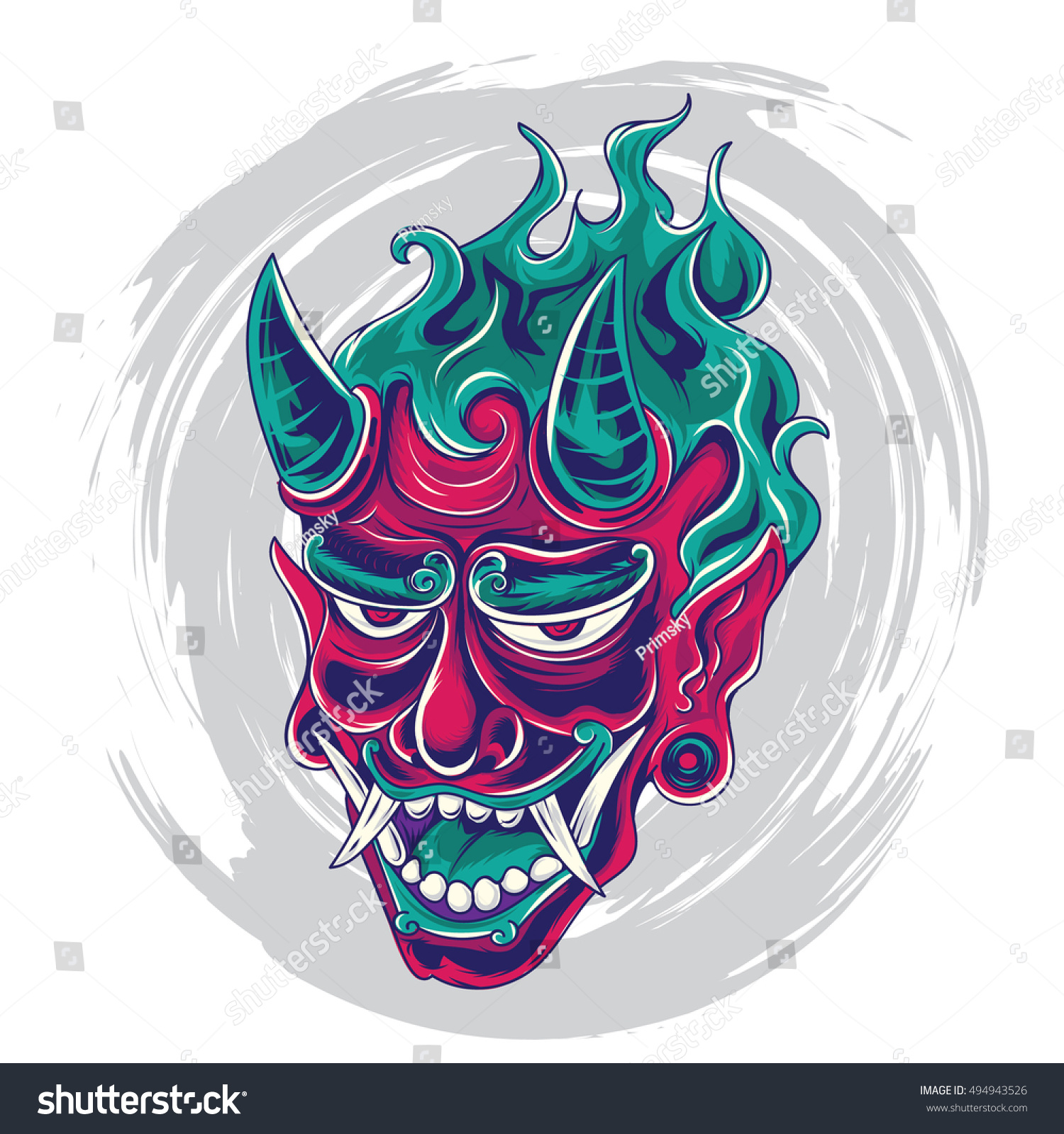 Japanese Demon Face Tattoo Design เวกเตอร์สต็อก (ปลอดค่าลิขสิทธิ์