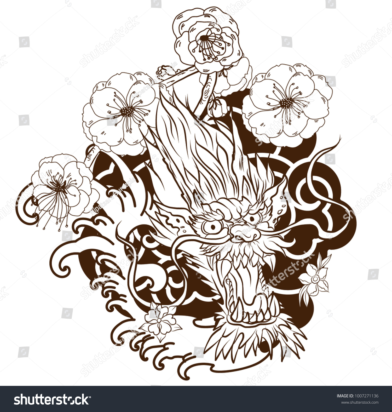 Japanese Dragon Head Tattoo Armhand Drawn Stock Vector Royalty Free 1007271136 2676