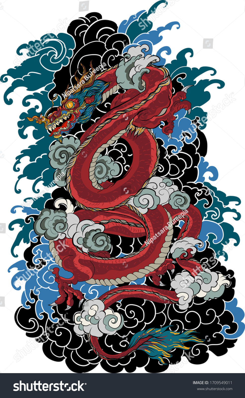 Japanese Dragon Tattoo Dragon Water Splash Stock Vector Royalty Free 1709549011