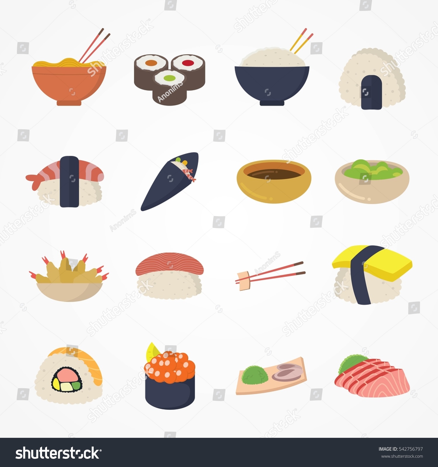 Japanese Food Icon Set Vector Illustration Stock Vector 542756797