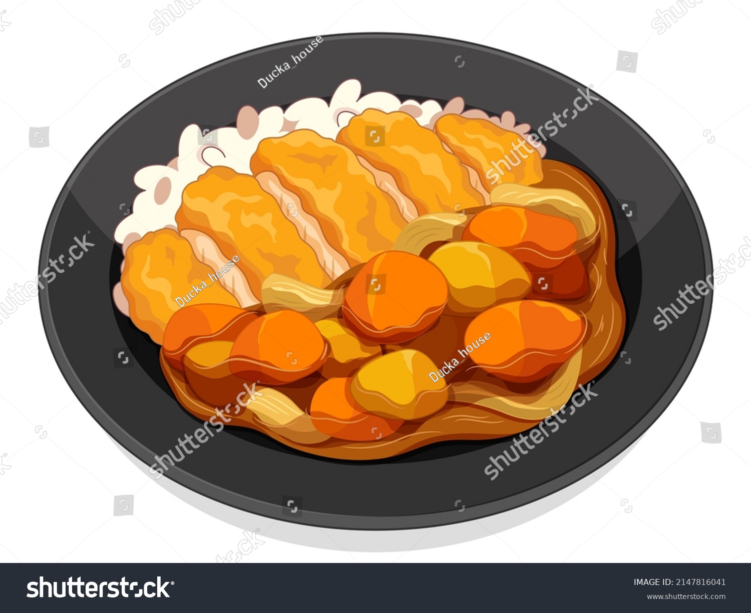 SVG of Japanese katsu curry with rice illustration vector.
(Chicken curry recipe menu) svg