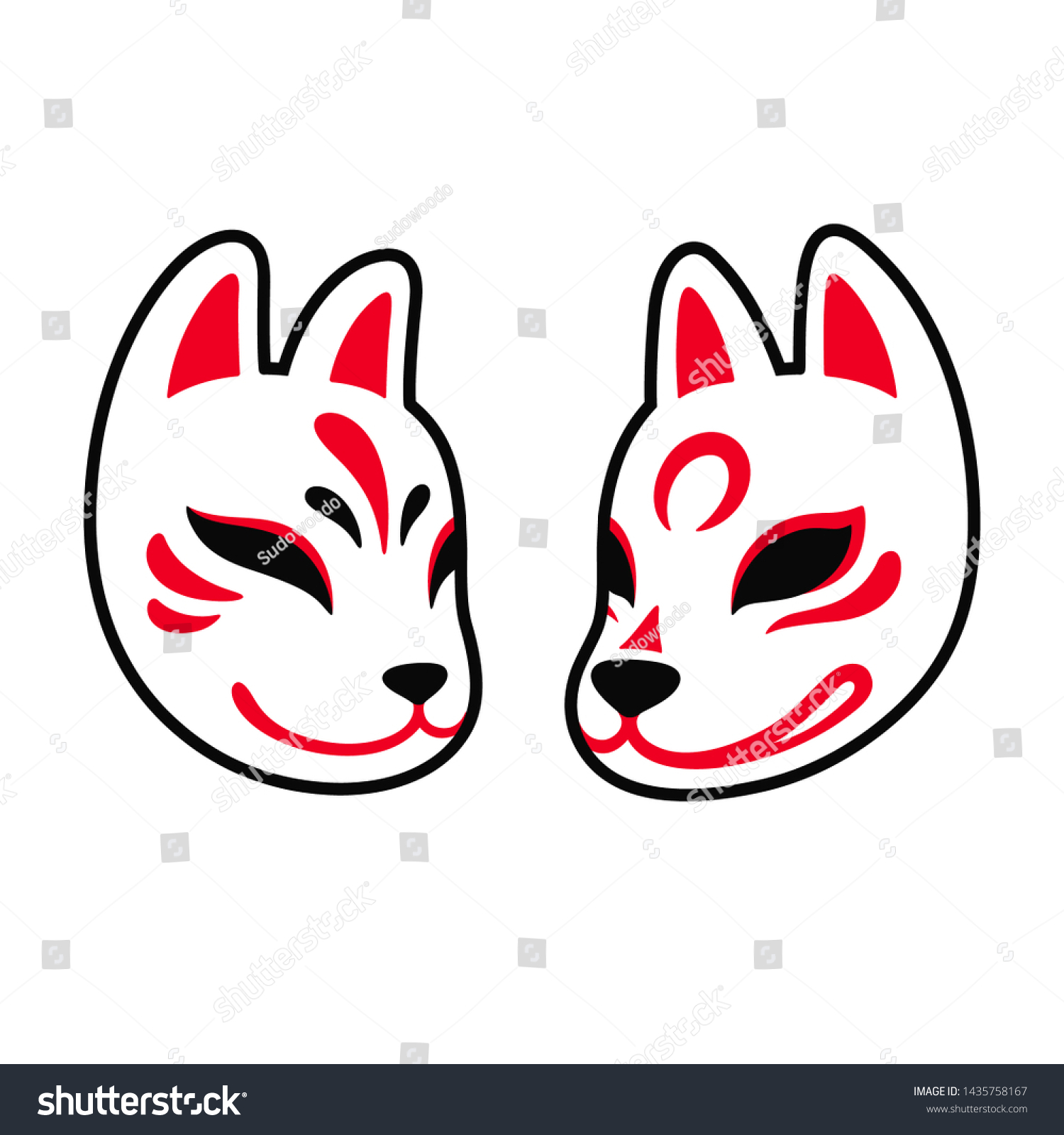 Download Japanese Kitsune Fox Wolf Mask Two Stock Vector Royalty Free 1435758167 PSD Mockup Templates