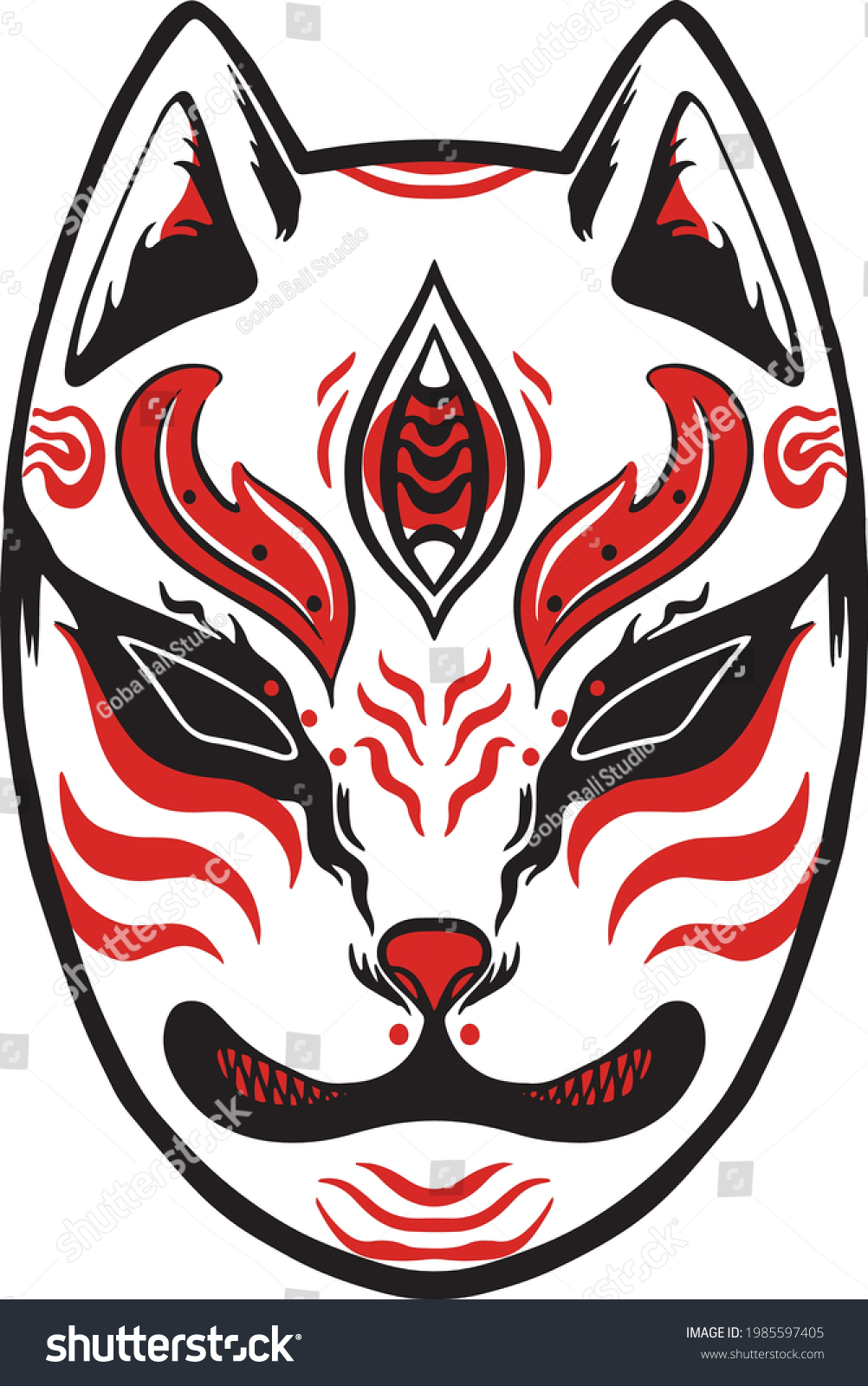 Japanese Kitsune Mask White Red Pattern Stock Vector (Royalty Free ...