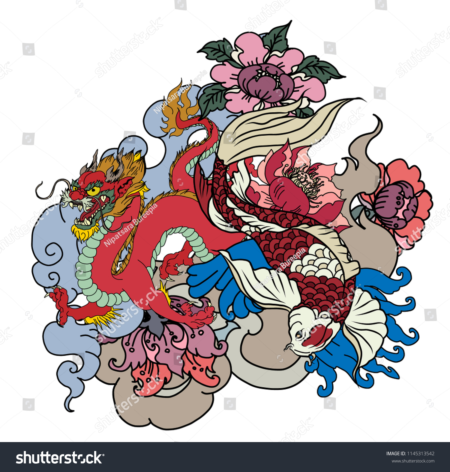 Japanese Koi Dragon Illustration Tattoo Designdragon Stock Vector ...