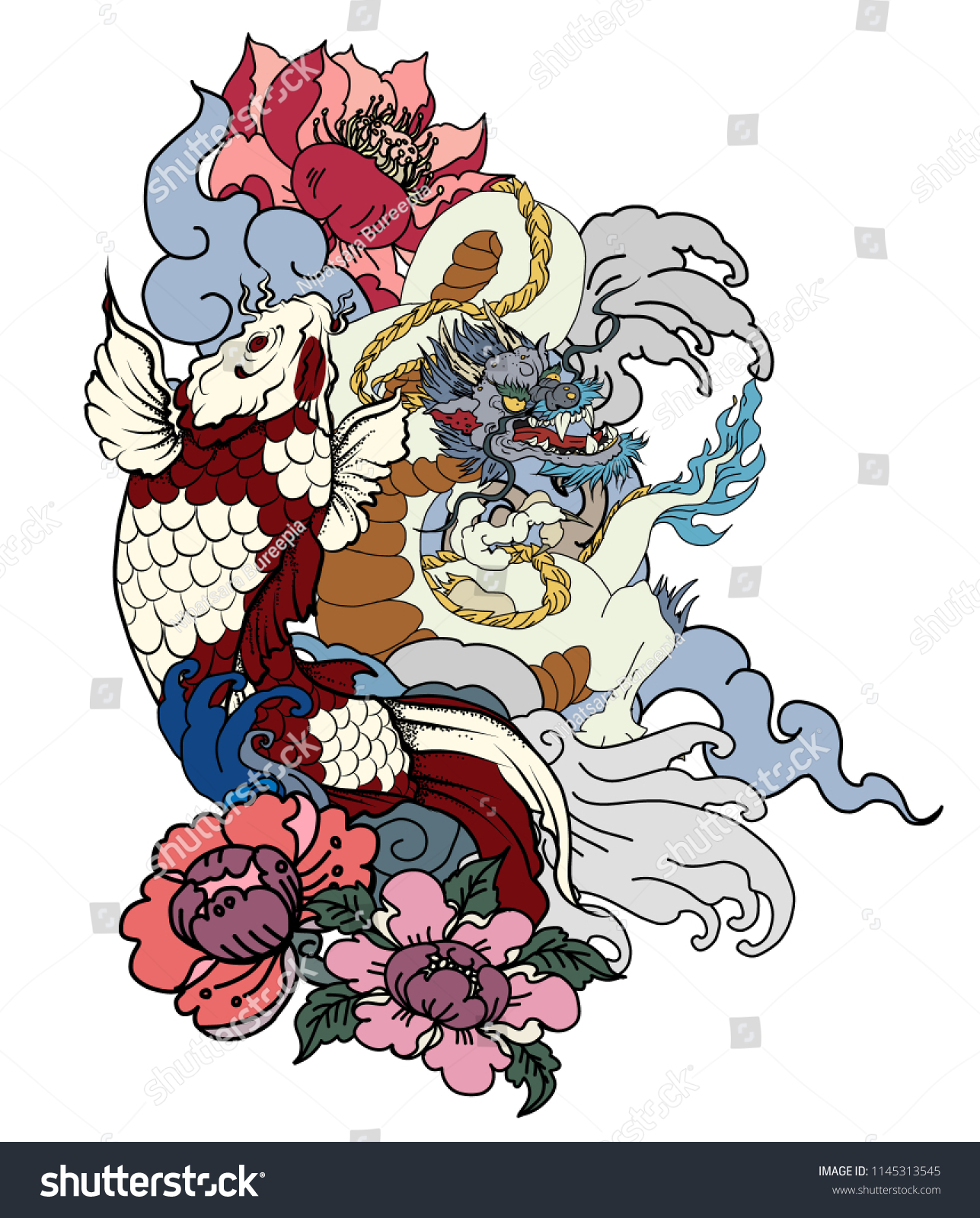 Japanese Koi Dragon Illustration Tattoo Designdragon Stock Vector Royalty Free 1145313545