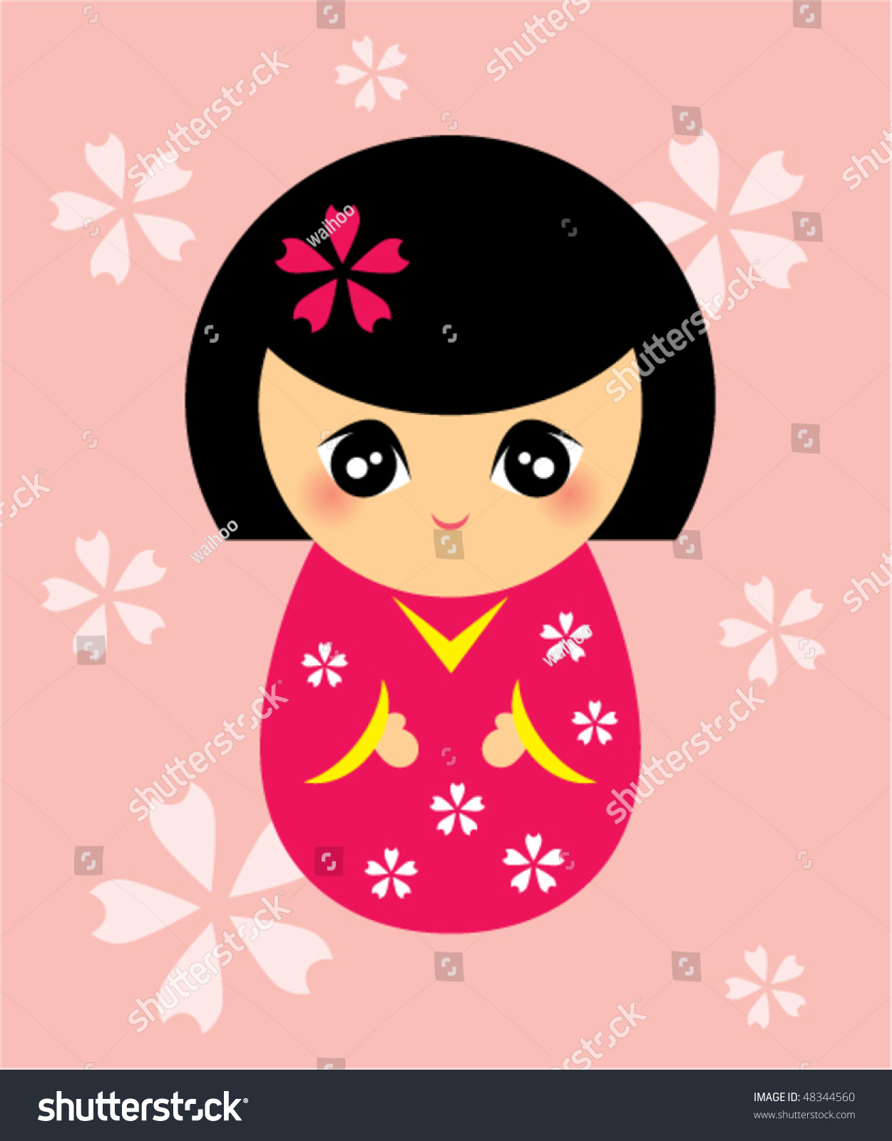 Japanese Kokeshi Doll Stock Vector 48344560 - Shutterstock