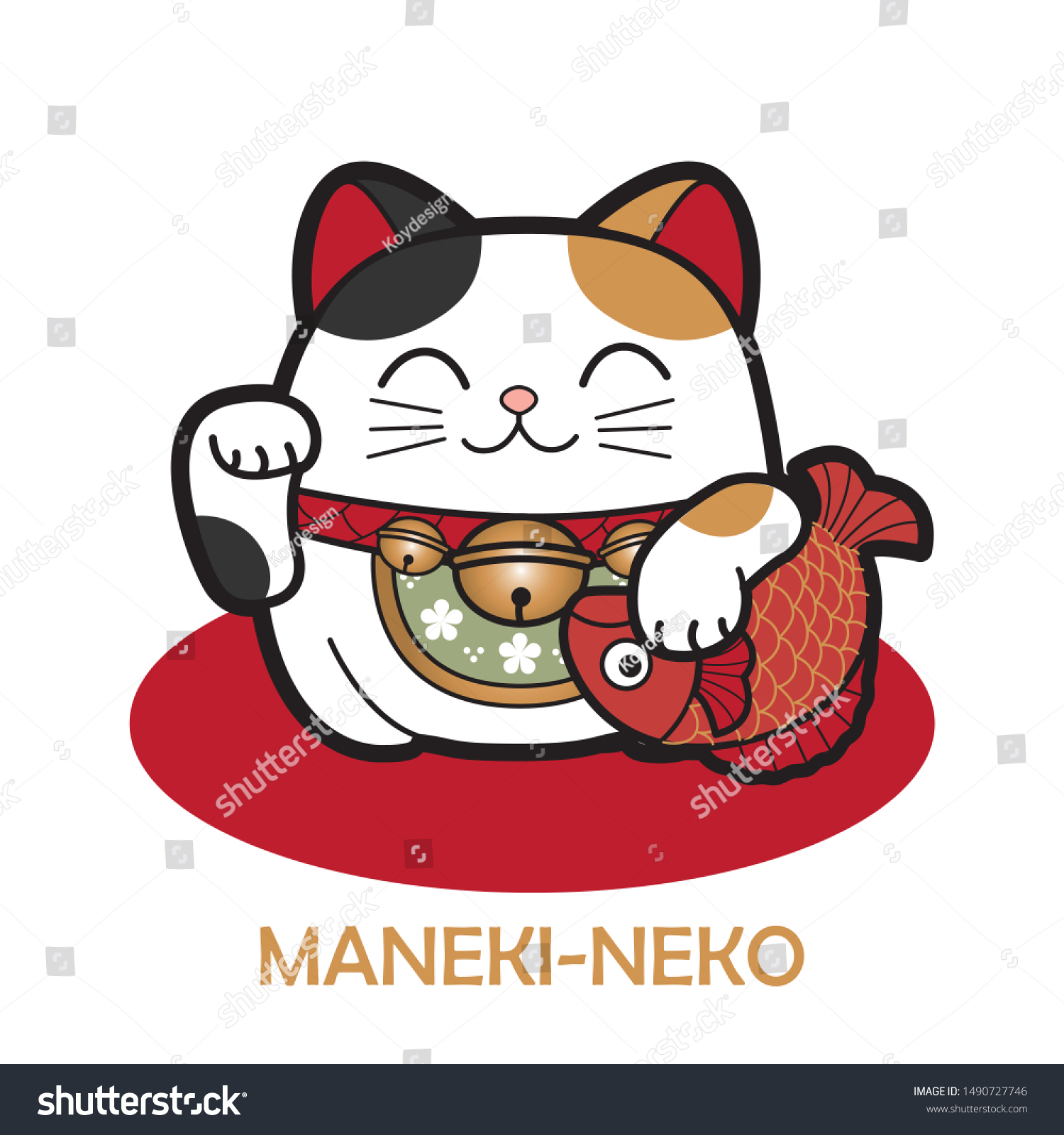 Vektor Stok Japanese Maneki Neko Lucky Cat Illustration (Tanpa 