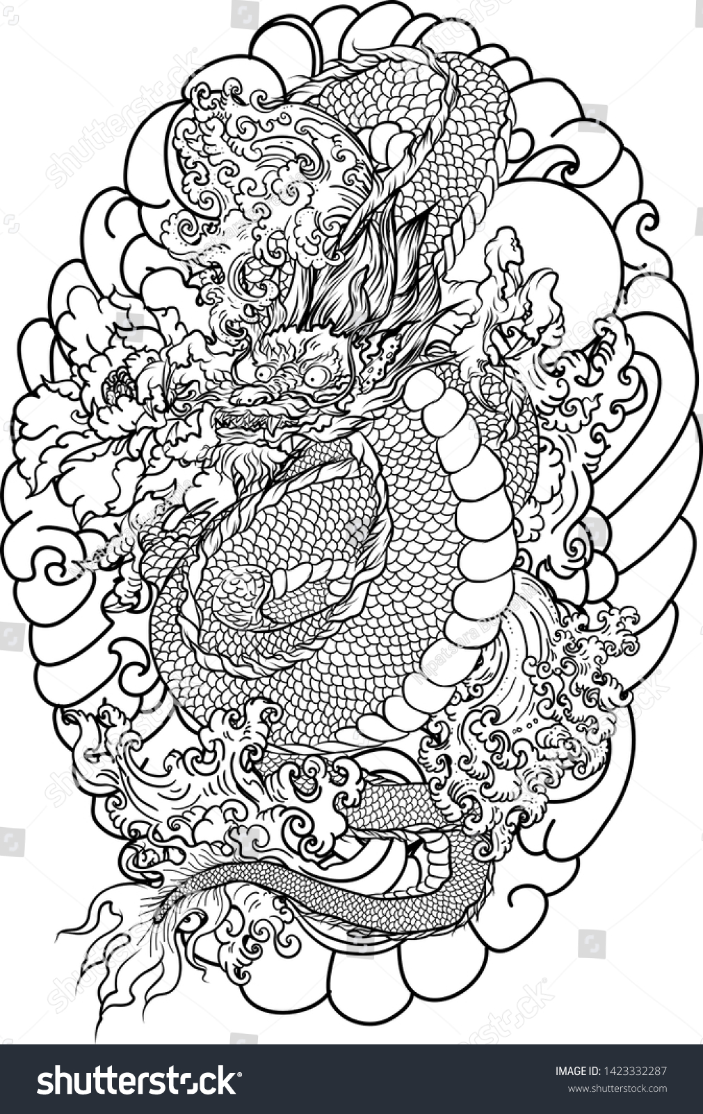 Japanese Old Dragon Tattoo Armhand Drawn Stock Vector (Royalty Free ...