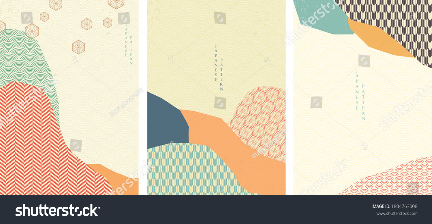 Japanese Pattern Landscape Background Vector Geometric Stock Vector ...