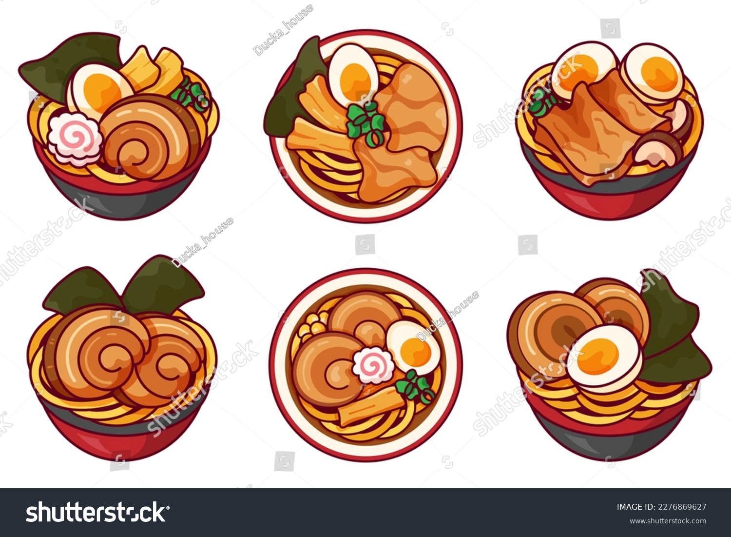 SVG of Japanese ramen noodle soup recipe set vector. Japanese noodles ramen with chashu pork, egg, naruto fish cake, bamboo and seaweed isolated illustration vector. Chashu pork ramen icon design. svg