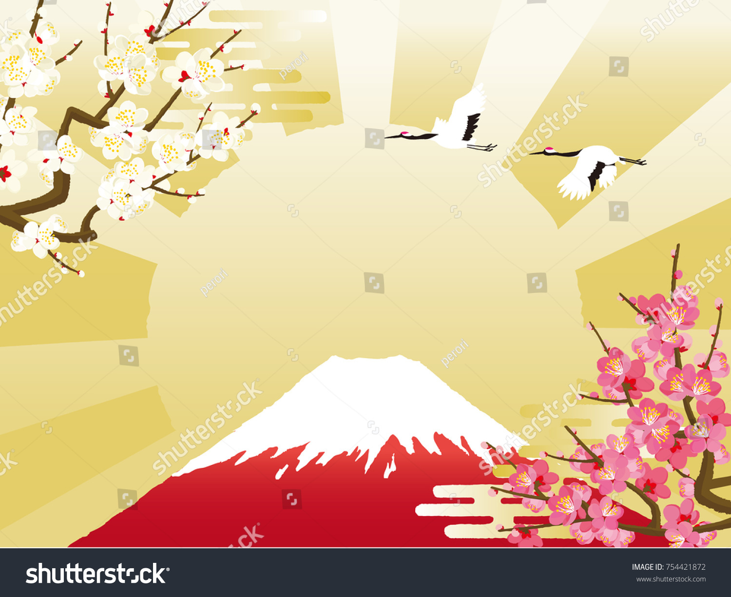 Japanese Redcrowned Crane Flying Mount Fuji Stock Vector (Royalty Free ...