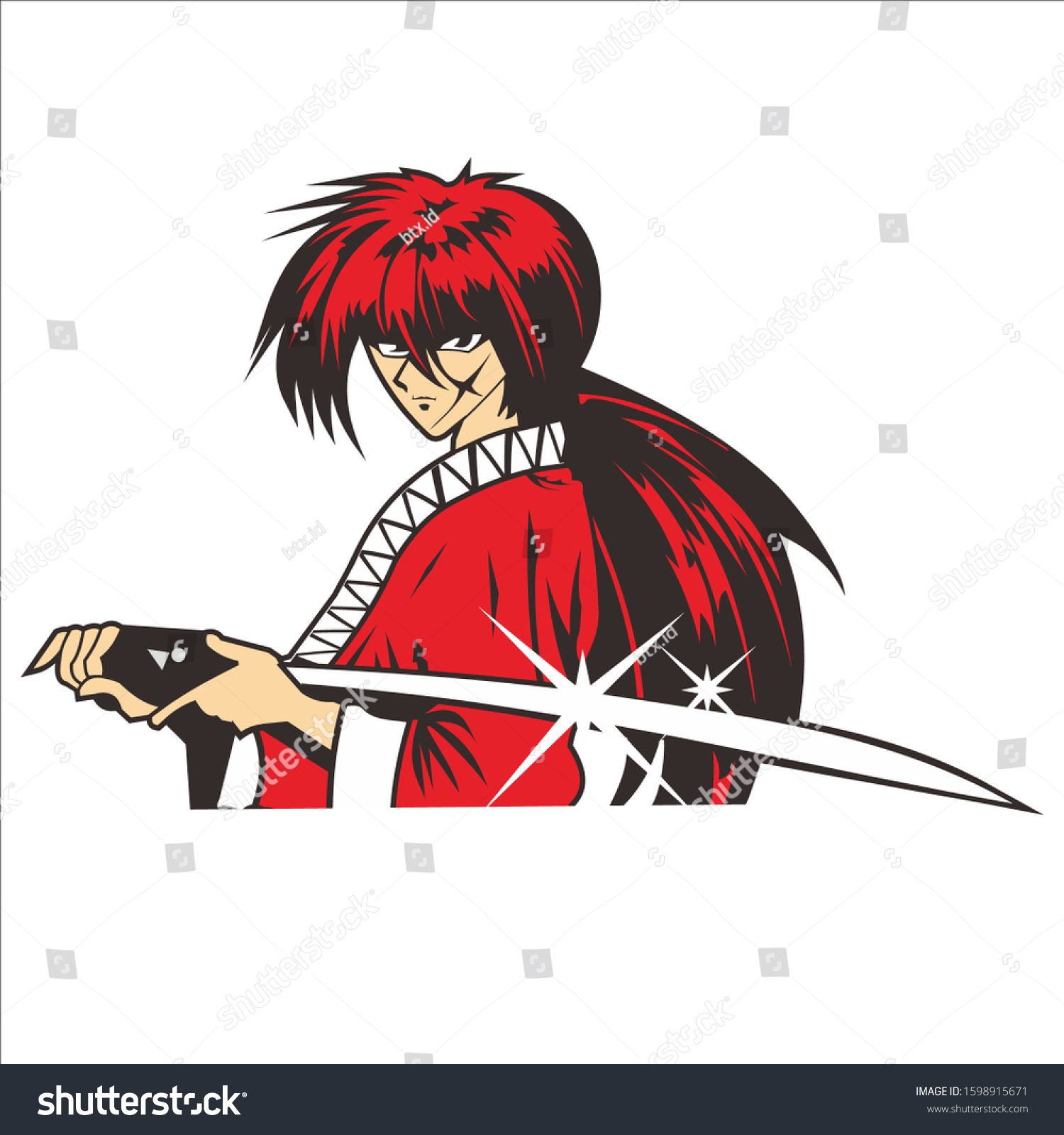 Japanese Samurai Anime Characters Holding Sword Stock Vector Royalty Free