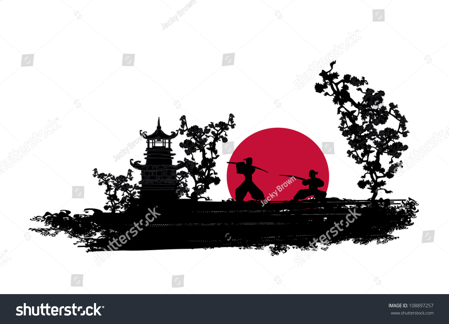 日本の侍の戦士シルエット のベクター画像素材 ロイヤリティフリー