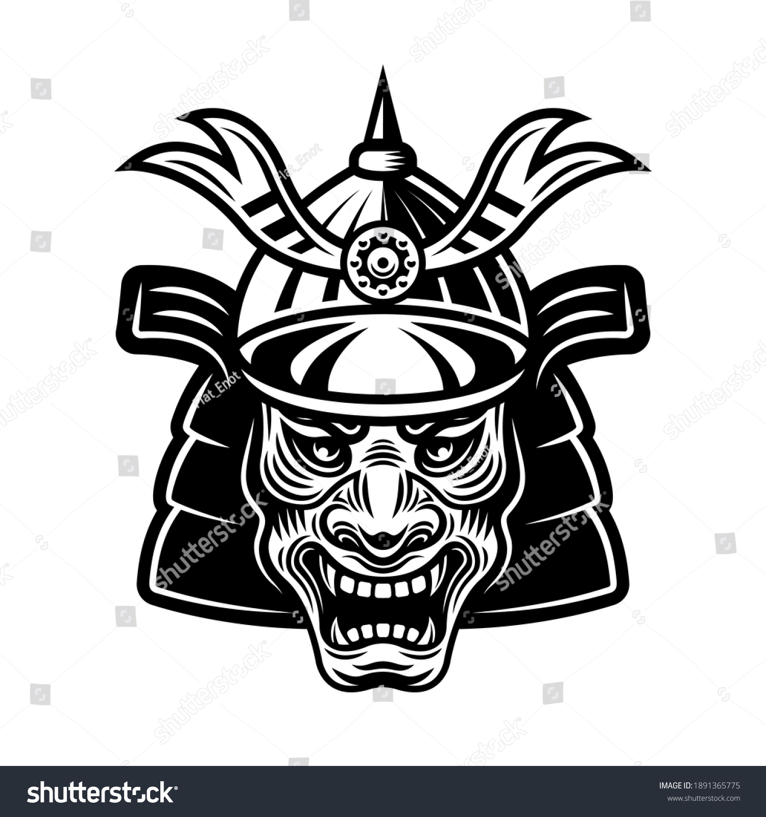 Japanese Samurai Warrior Mask Helmet Vector Stock Vector (Royalty Free ...