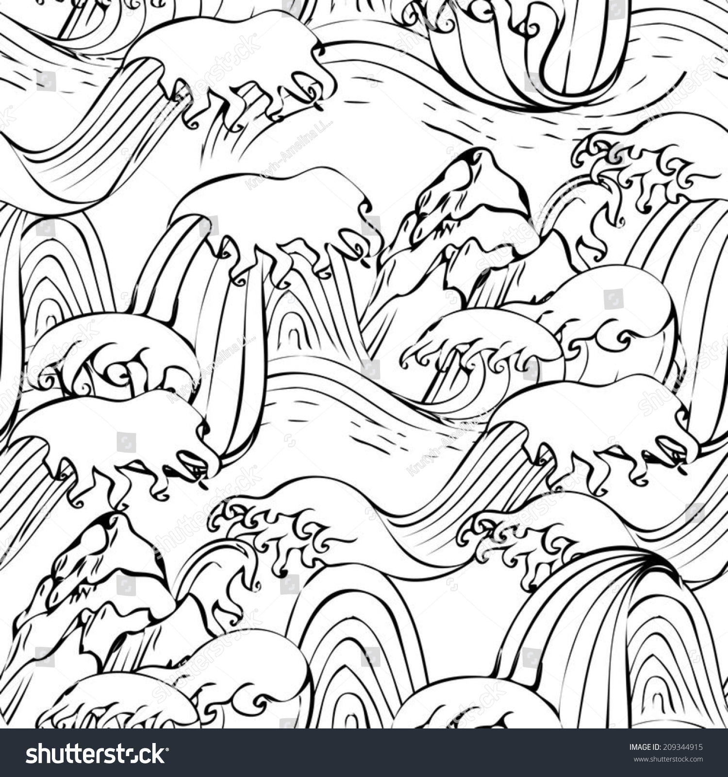 Japanese Seamless Graphic Waves Pattern Mountain: vector de stock ...