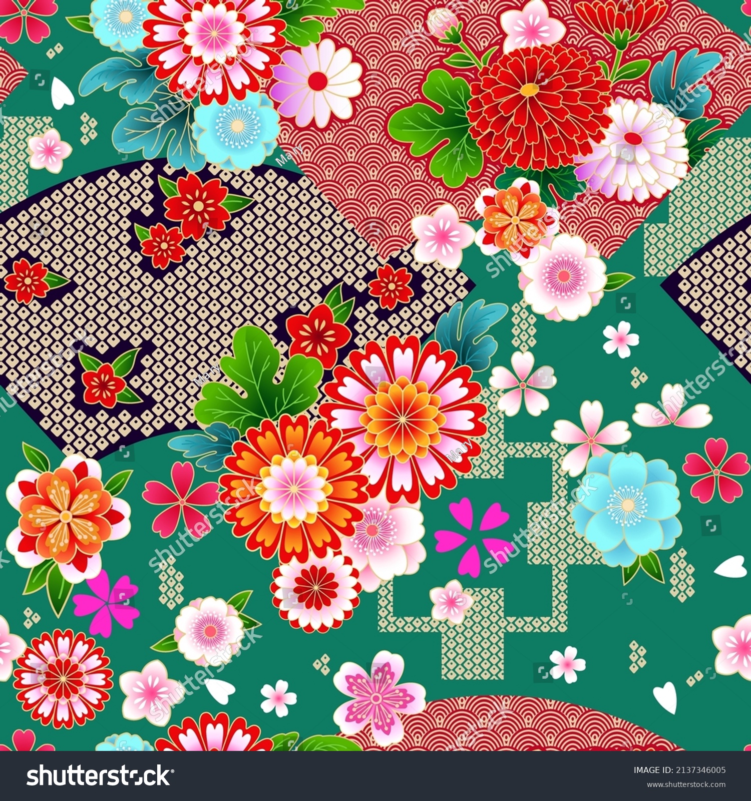 Japanese Spring Floral Background Traditional Kimono Stock Vector ...