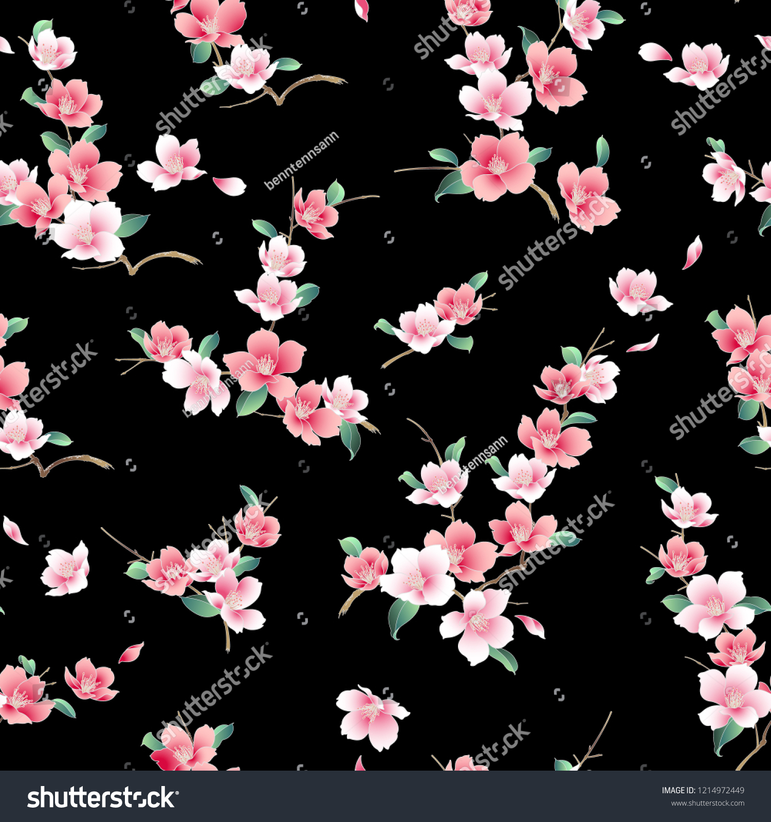 Japanese Style Cherry Blossom Pattern Stock Vector (Royalty Free ...