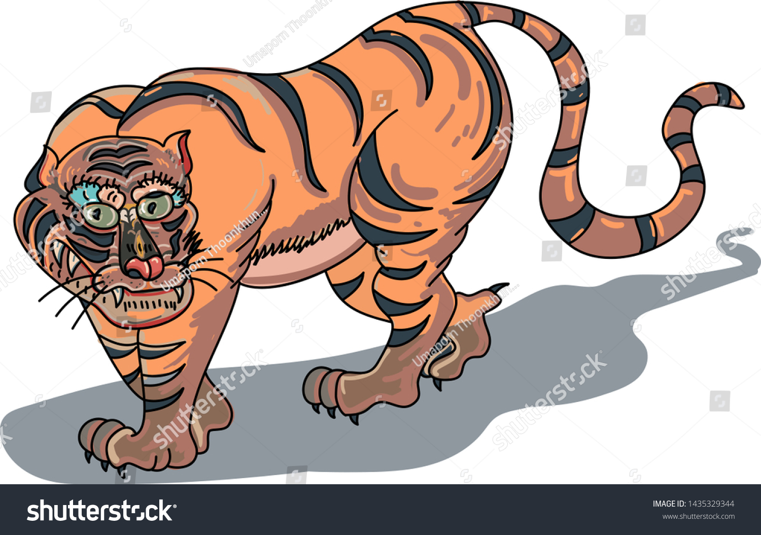 Japanese Tiger On Backgroundtraditional Tiger Art Stock Vector Royalty Free 1435329344