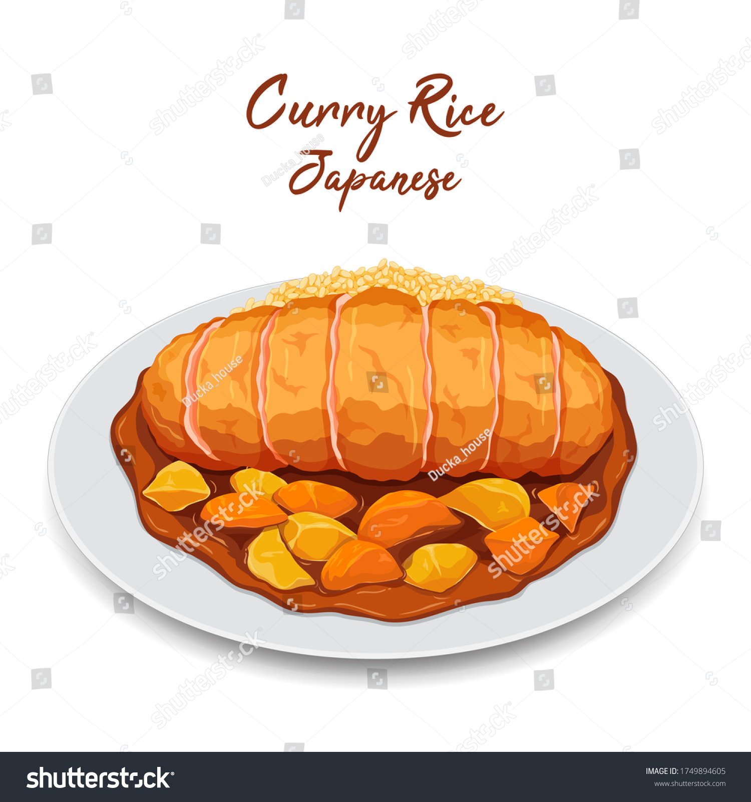 SVG of Japanese Tonkatsu Curry Rice Illustration. 
(Japanese Curry Rice with Pork Cutlet)  svg