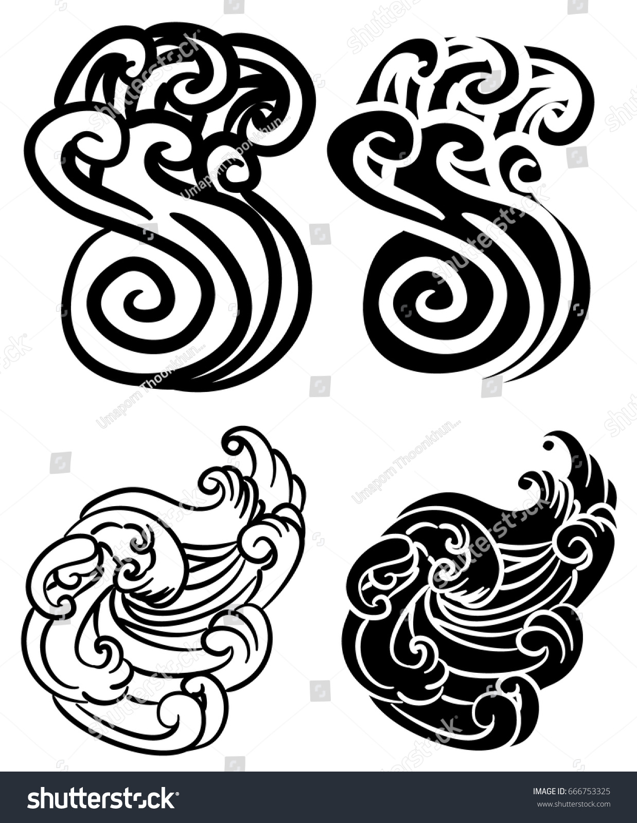 Japanese Wave Tattoo Design Isolate Vector เวกเตอร์สต็อก ปลอดค่าลิขสิทธิ์ 666753325