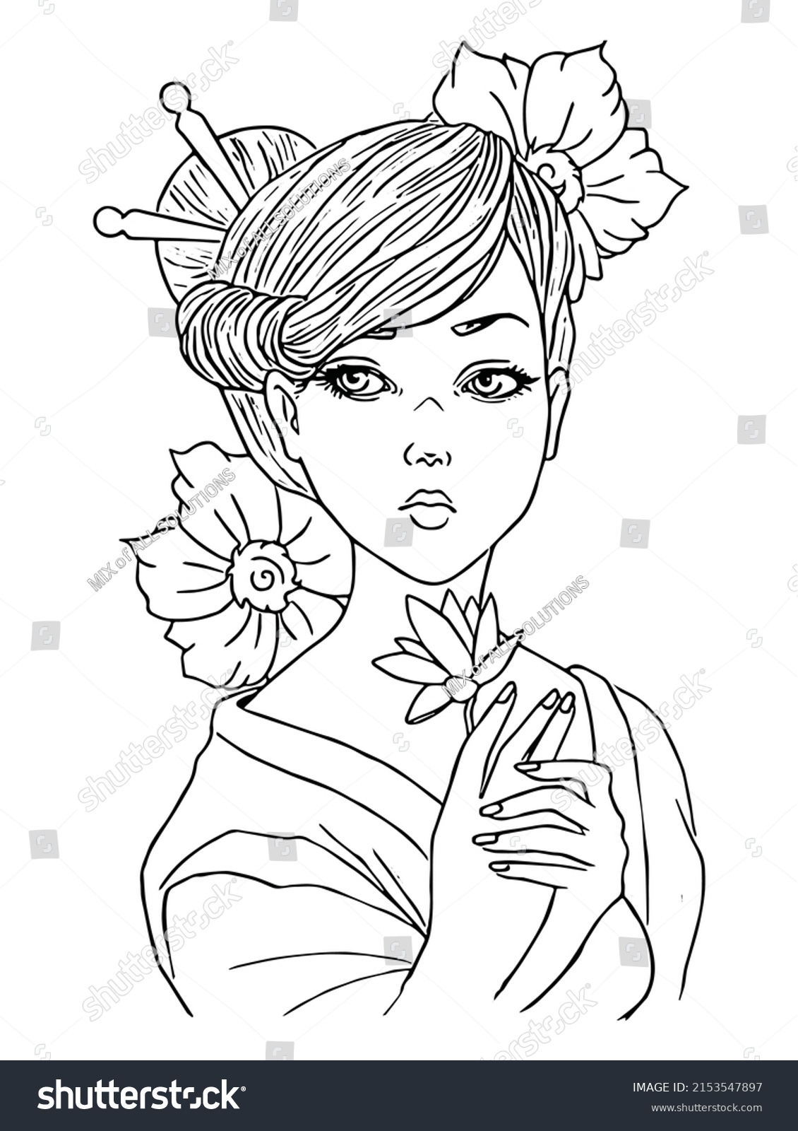 Japanese Women Kimono Hand Drawn Vector Stock Vector (royalty Free 