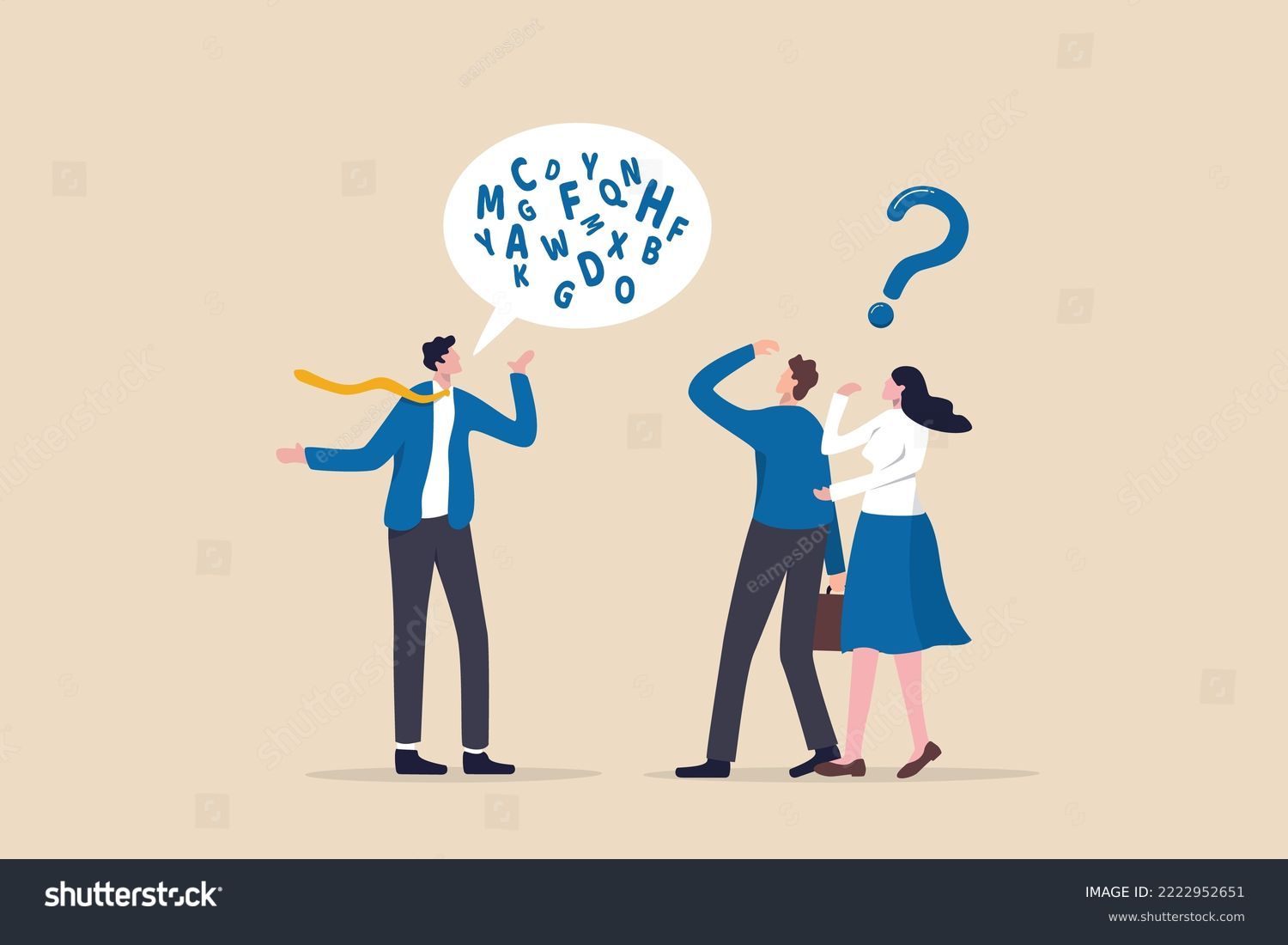 SVG of Jargon, communicate with technical word or hard to understand language, complicated conversation, difficult to explain, businessman talk with jargon word in speech bubble dialog make other confused. svg