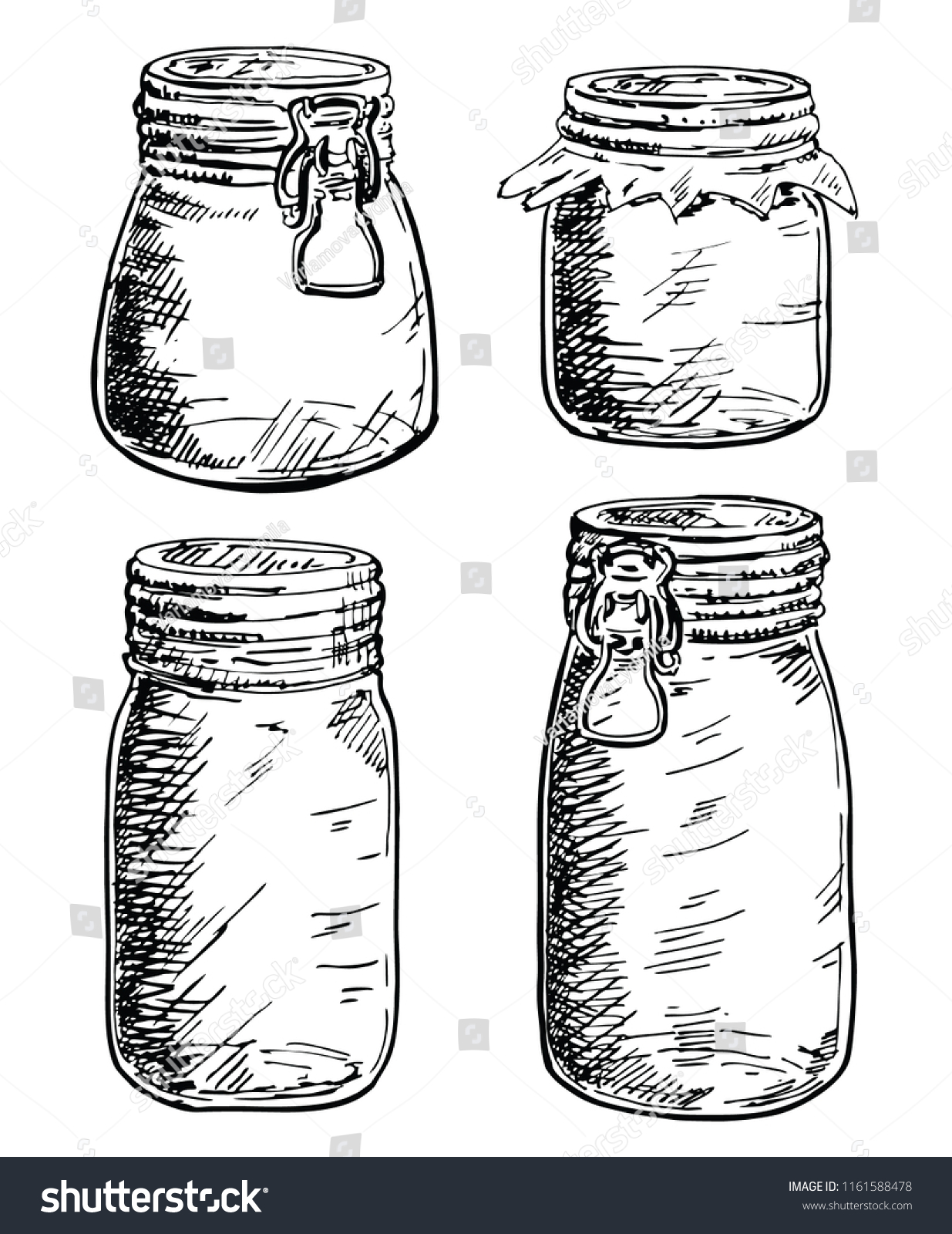Jars Canning Jars Set Set Hand Stock Vector (Royalty Free) 1161588478