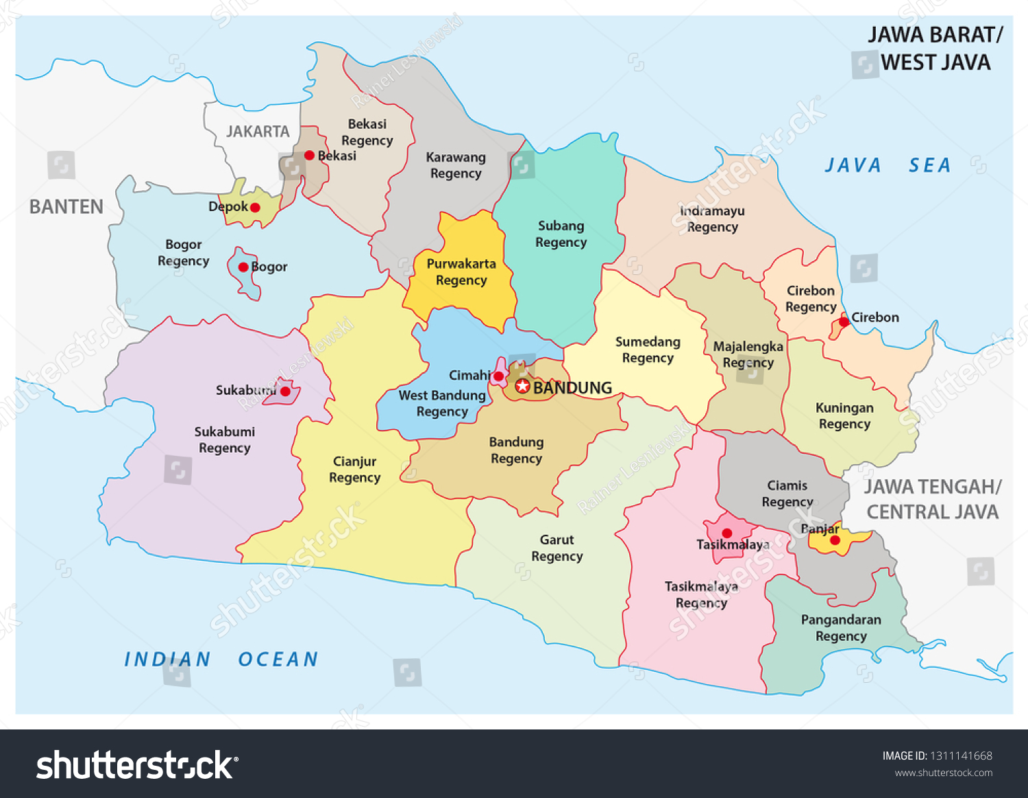SVG of Jawa Barat, West Java administrative and political vector map, Indonesia svg