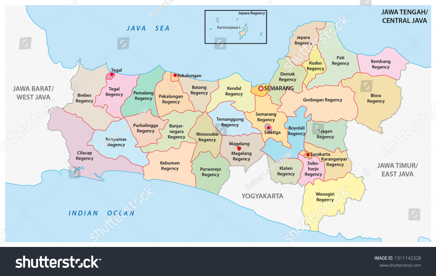 SVG of Jawa Tengah, Central Java administrative and political vector map, Indonesia svg