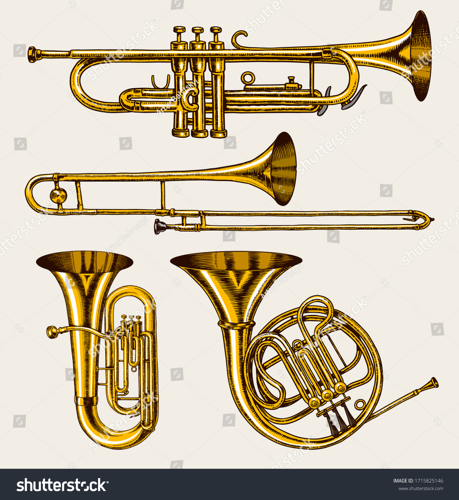 Beautiful set of two brass horns
