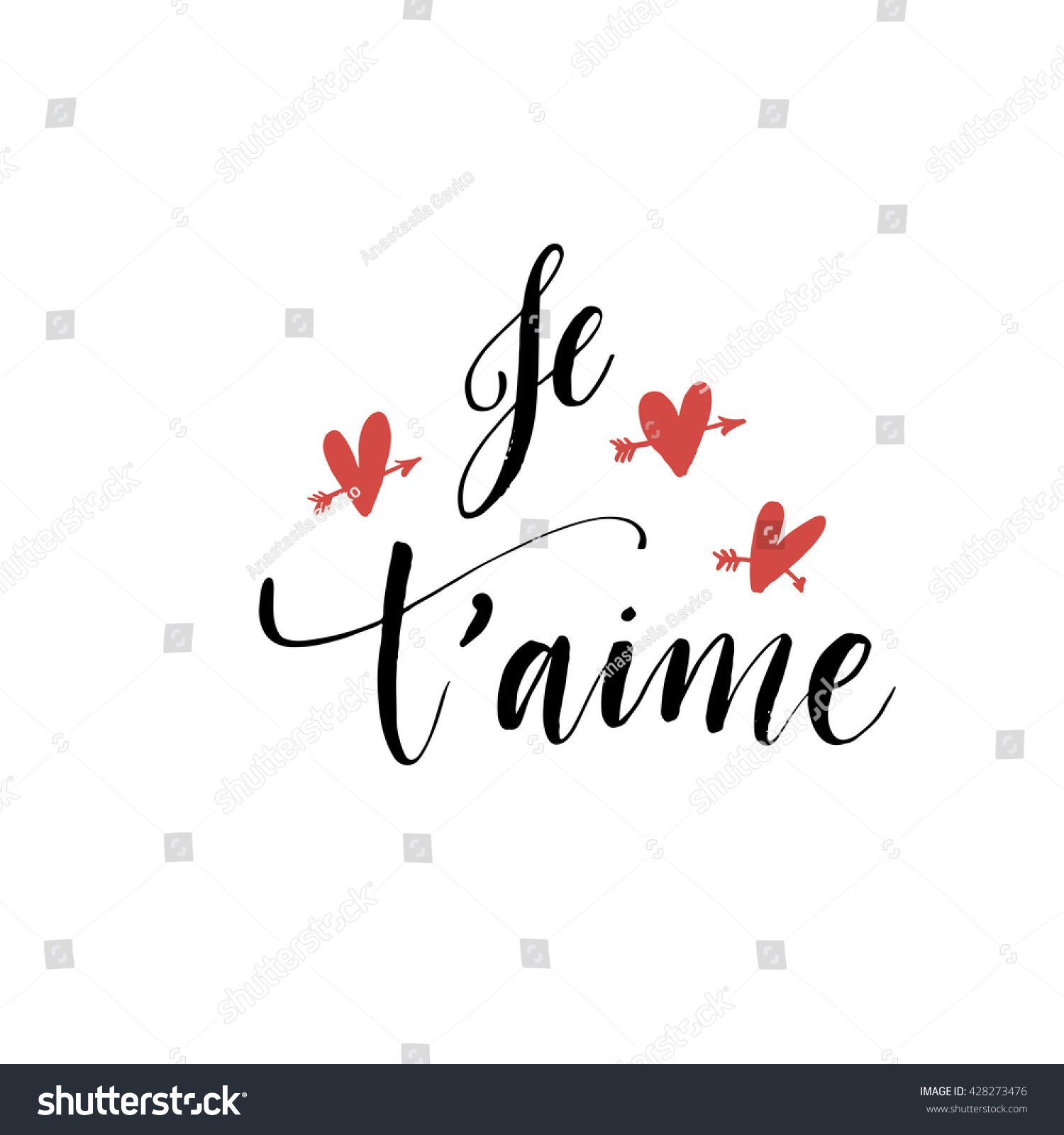 Je Taime Card Hand Drawn Love Vector De Stock Libre De Regalías 428273476 3262