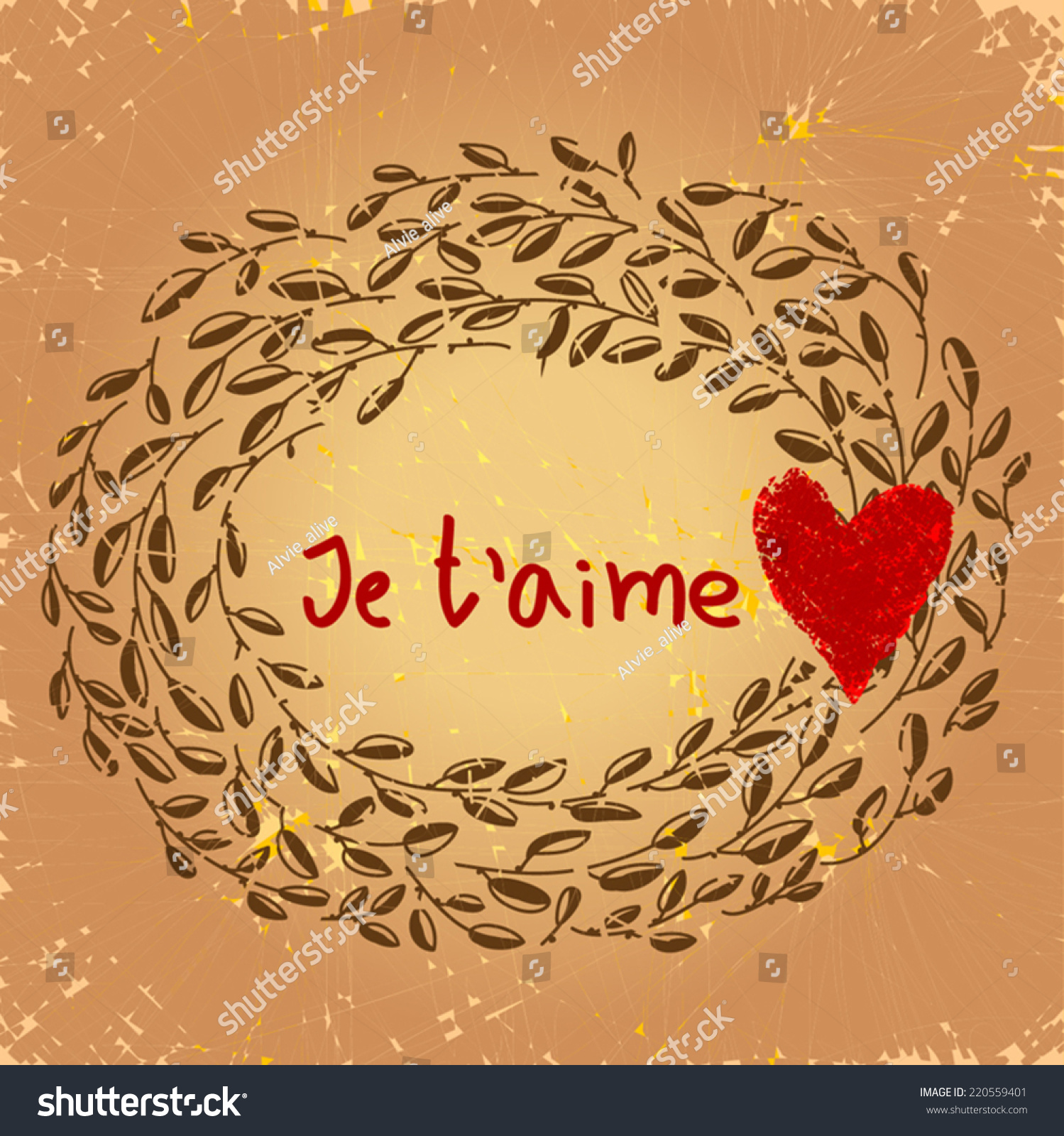 Je Taime French Love Youvintage Floral Stock Vector Royalty Free