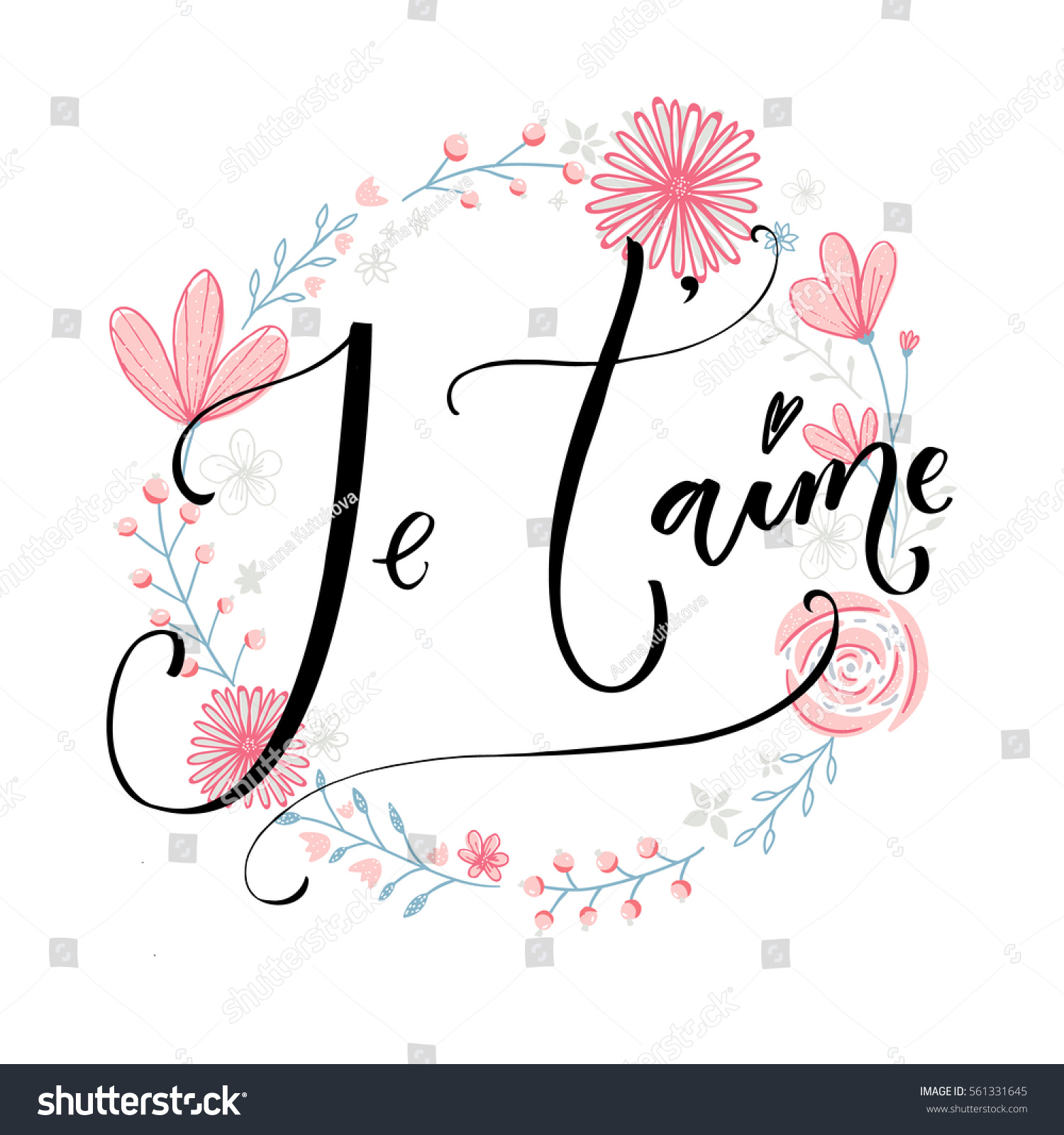 French saying means I love you Romantic quote modern calligraphy