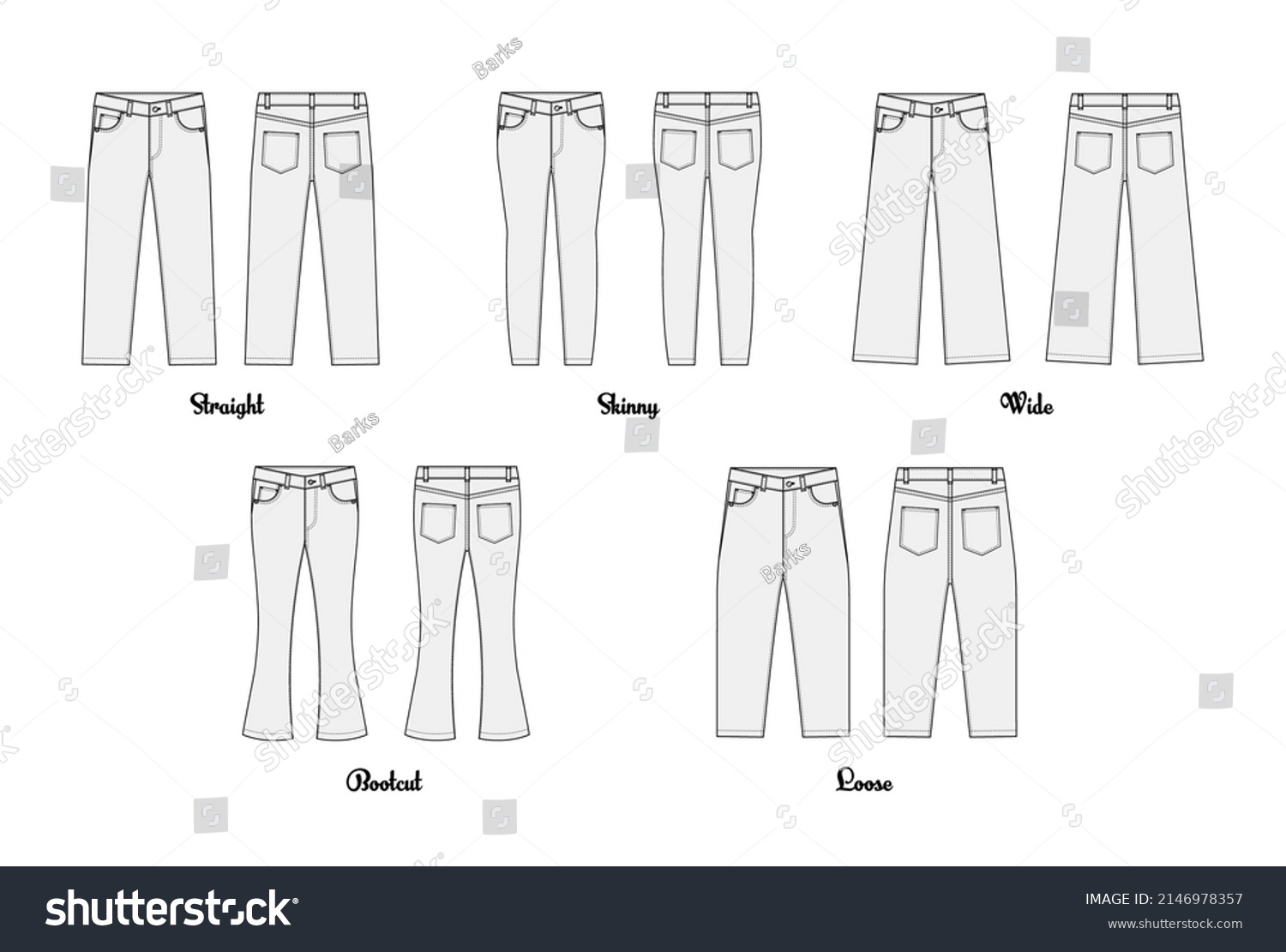 Jeans Illustration Template Set Various Shapes Stock Vector (Royalty ...