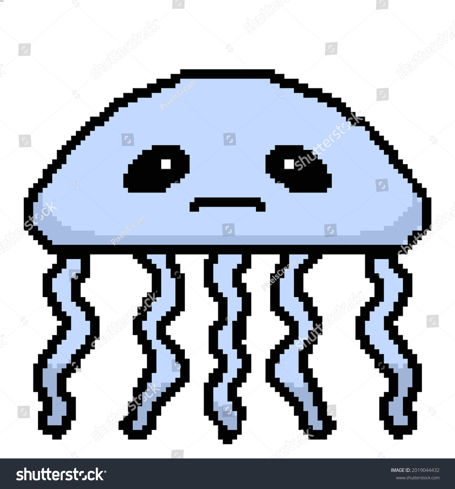 Jellyfish Cartoon Pixel Art Character Illustration Stock Vector