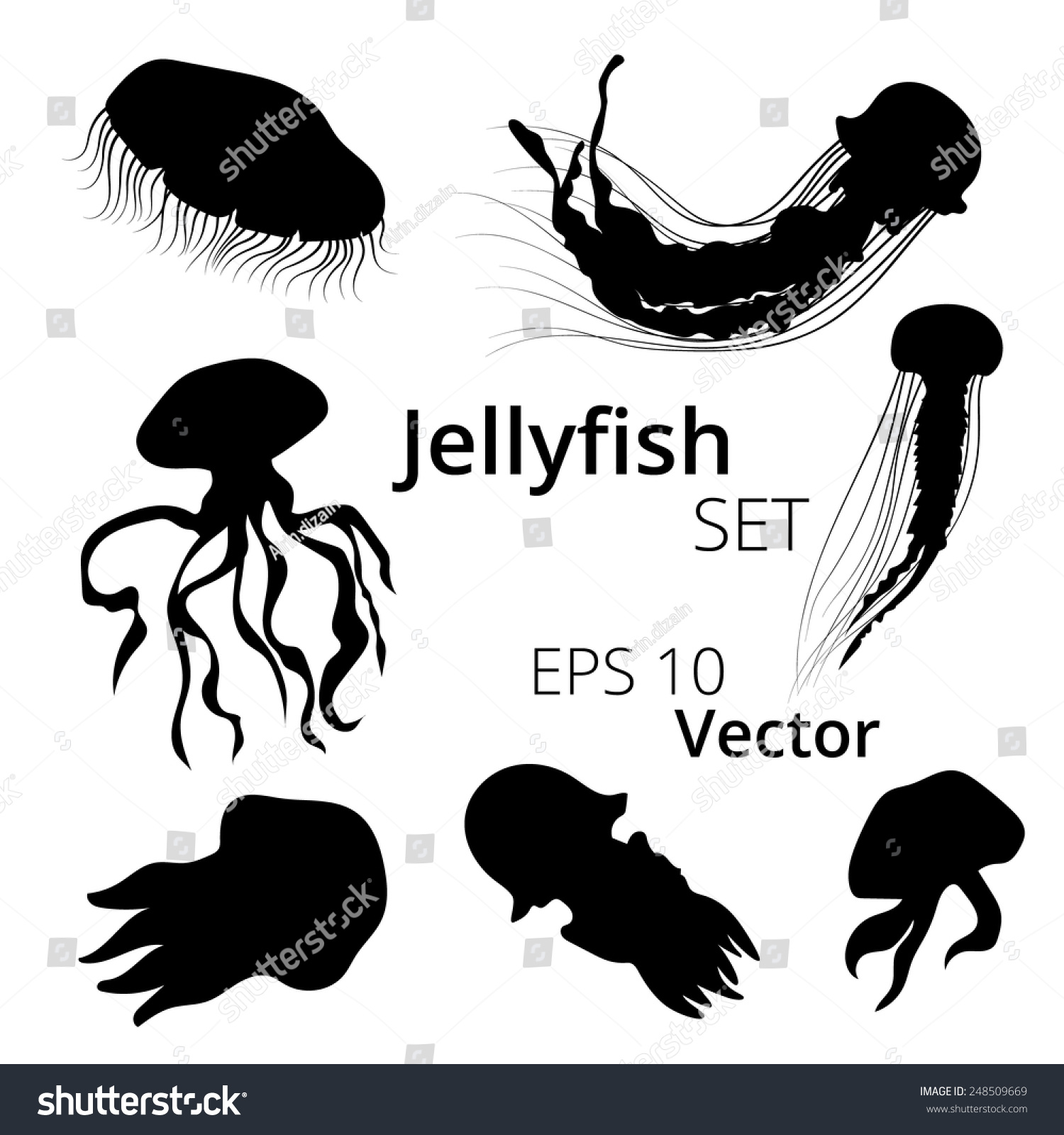 Jellyfish Set Vector Silhouettes Stock Vector (Royalty Free) 248509669