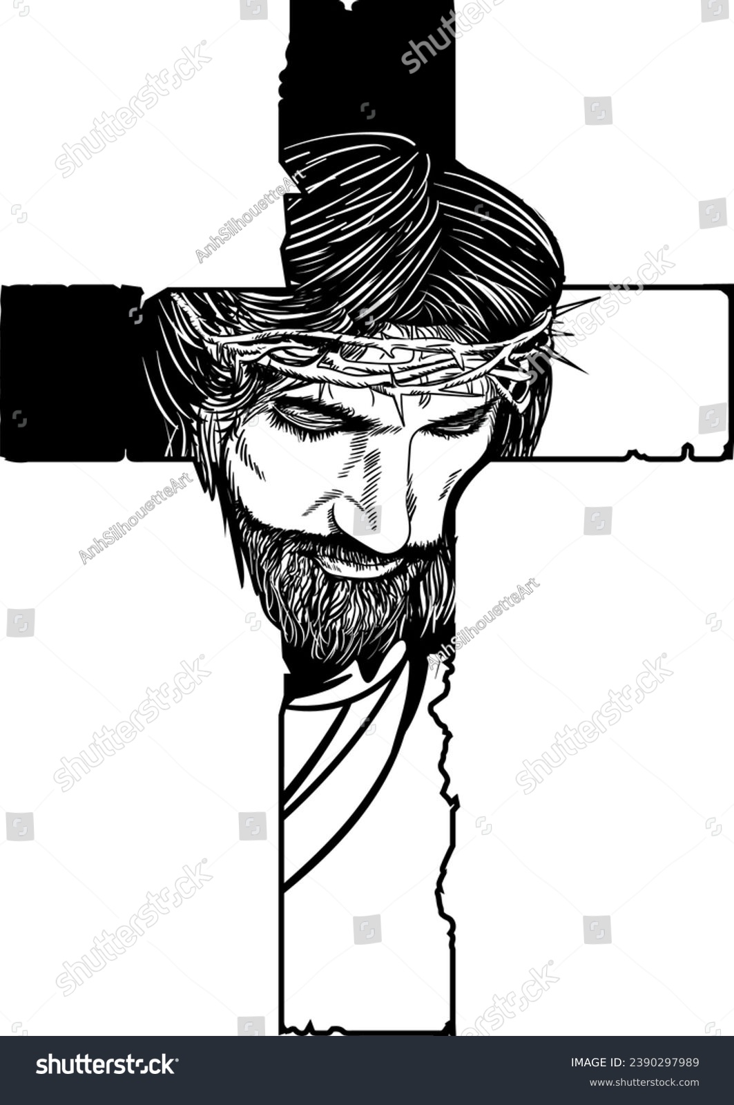 SVG of Jesus and Cross Laser Cut File, Faith, , Cross Christian Silhouette, Jesus on Cross, Bible Verse, Jesus christ, Jesus pray	 svg