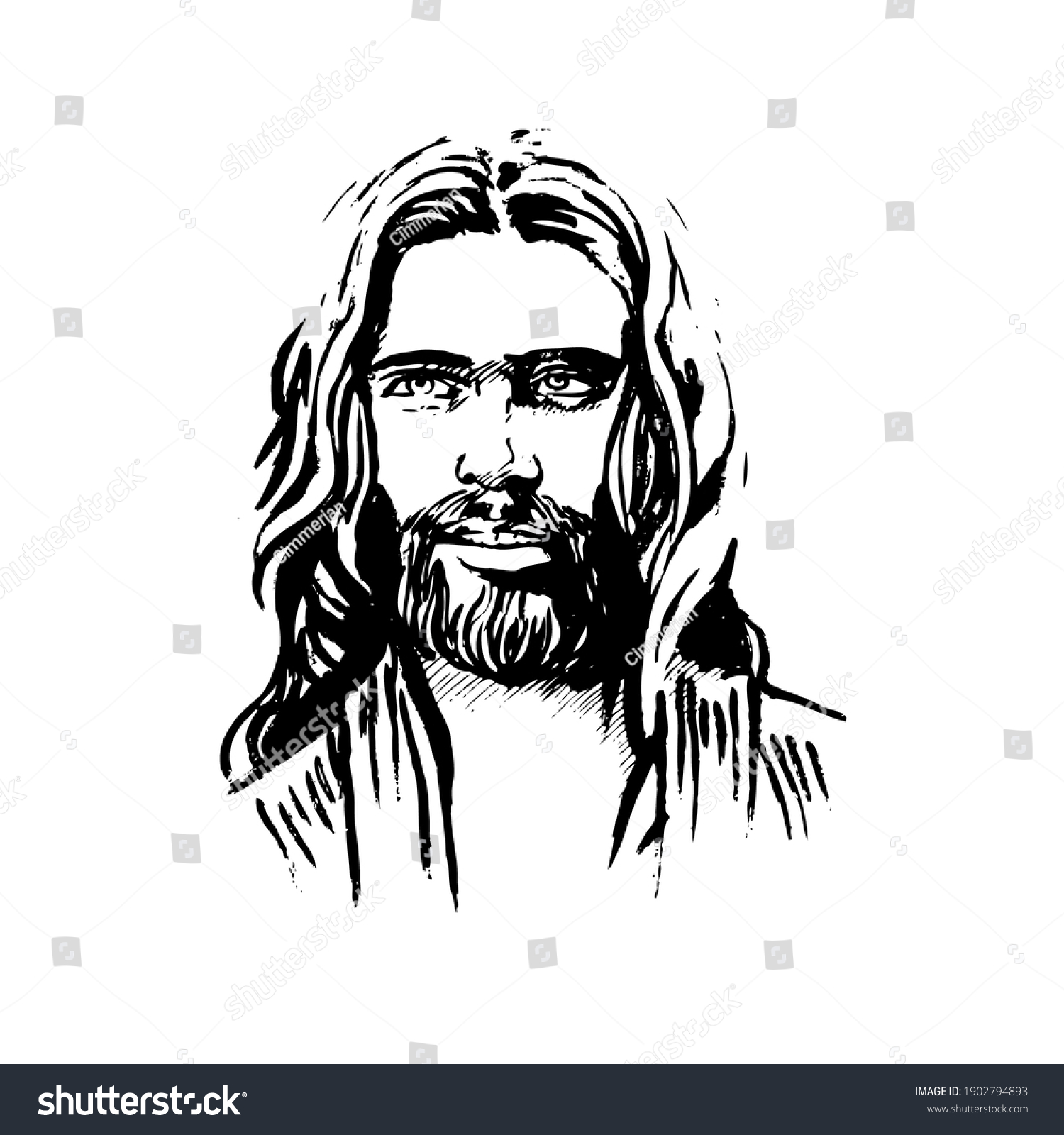 Jesus Christ Graphic Portrait Hand Drawing Stock Vector Royalty Free 1902794893 7059