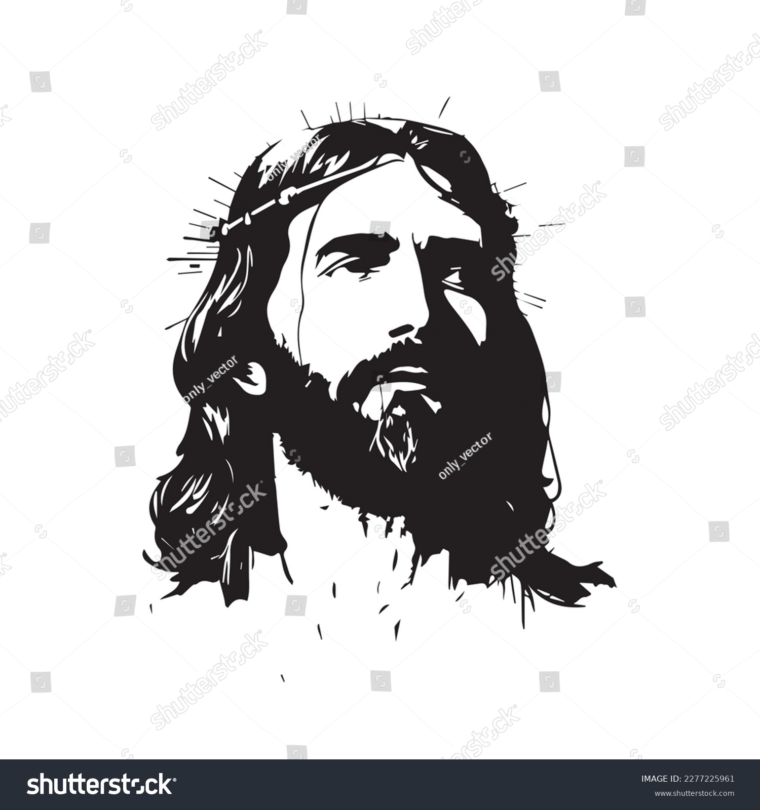 SVG of Jesus Christ. Hand drawn vector illustration. Black silhouette svg of Jesus, laser cutting cnc. svg