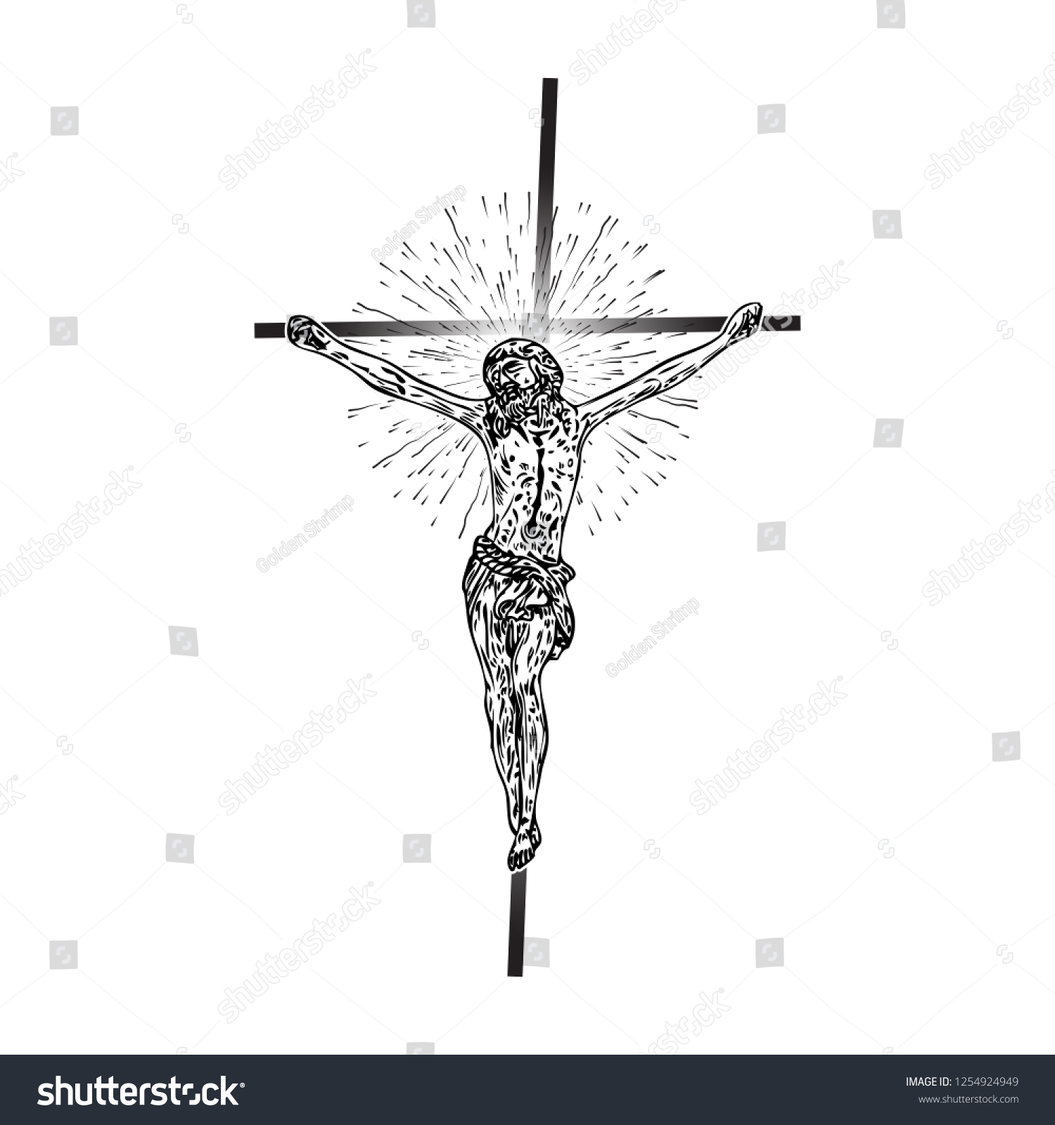 Jesus Christ On Cross Rays Halo Stock Vector (Royalty Free) 1254924949 ...