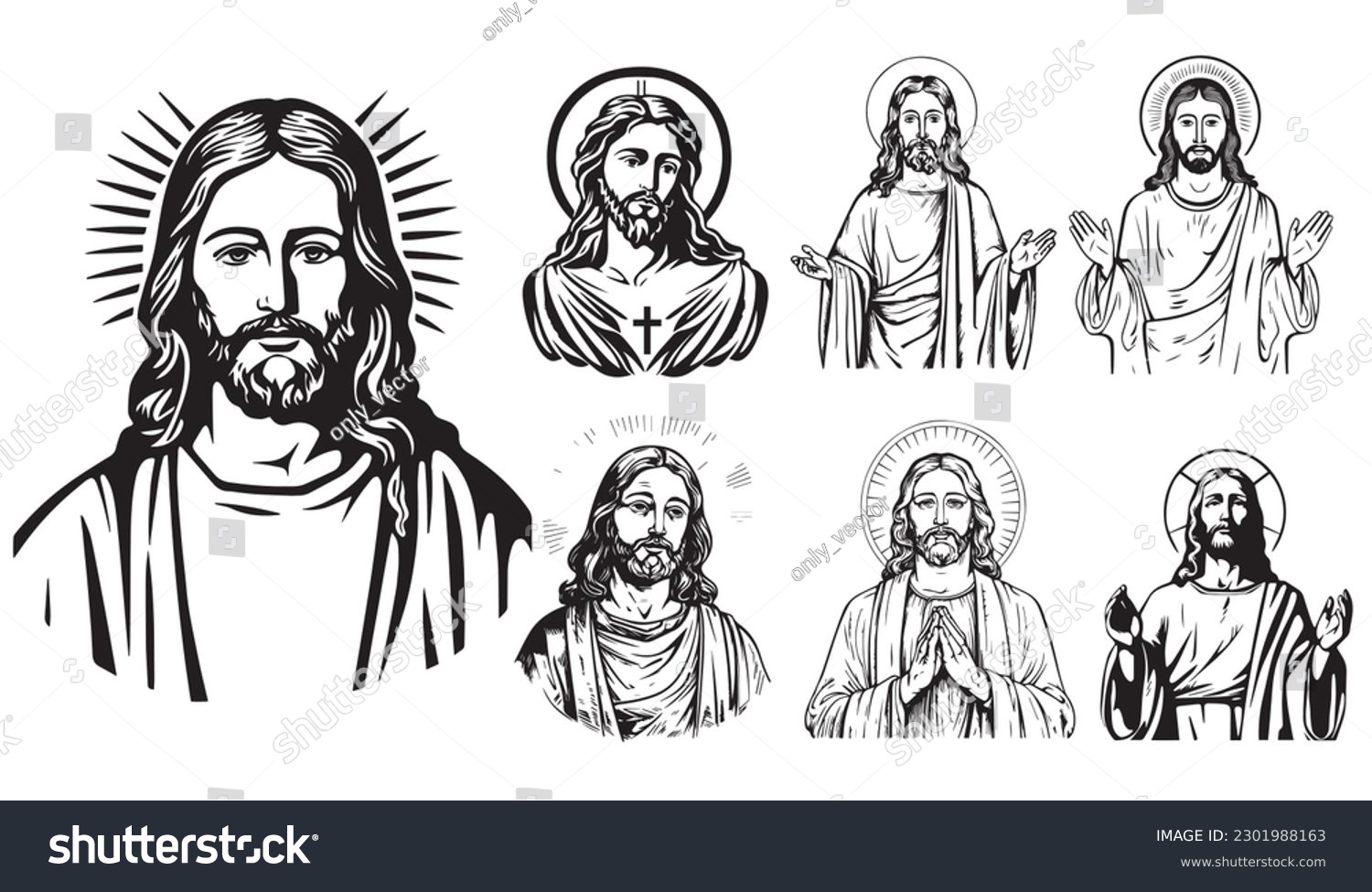 SVG of Jesus Christ Vector illustration. Black silhouette svg of Jesus, laser cutting cnc. svg
