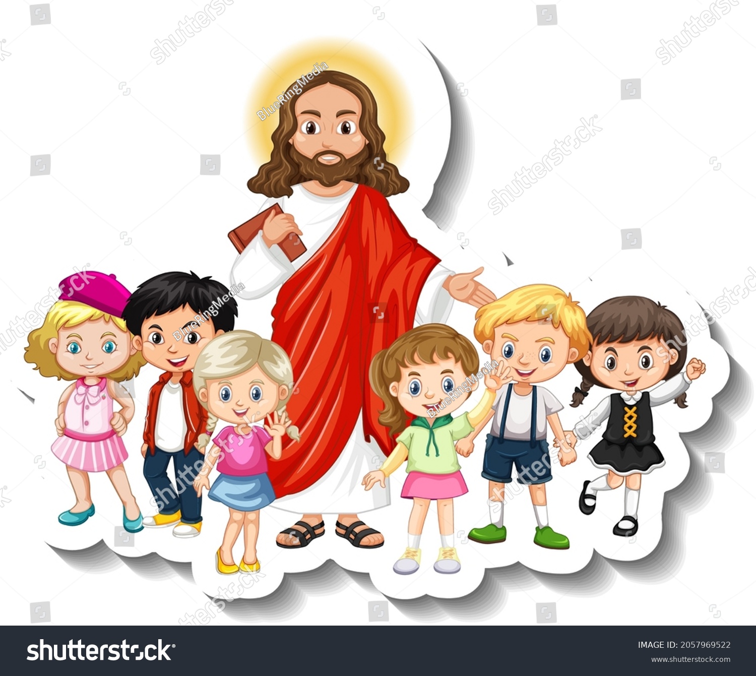 Jesus Christ Children Group Sticker On Stock Vector (Royalty Free ...