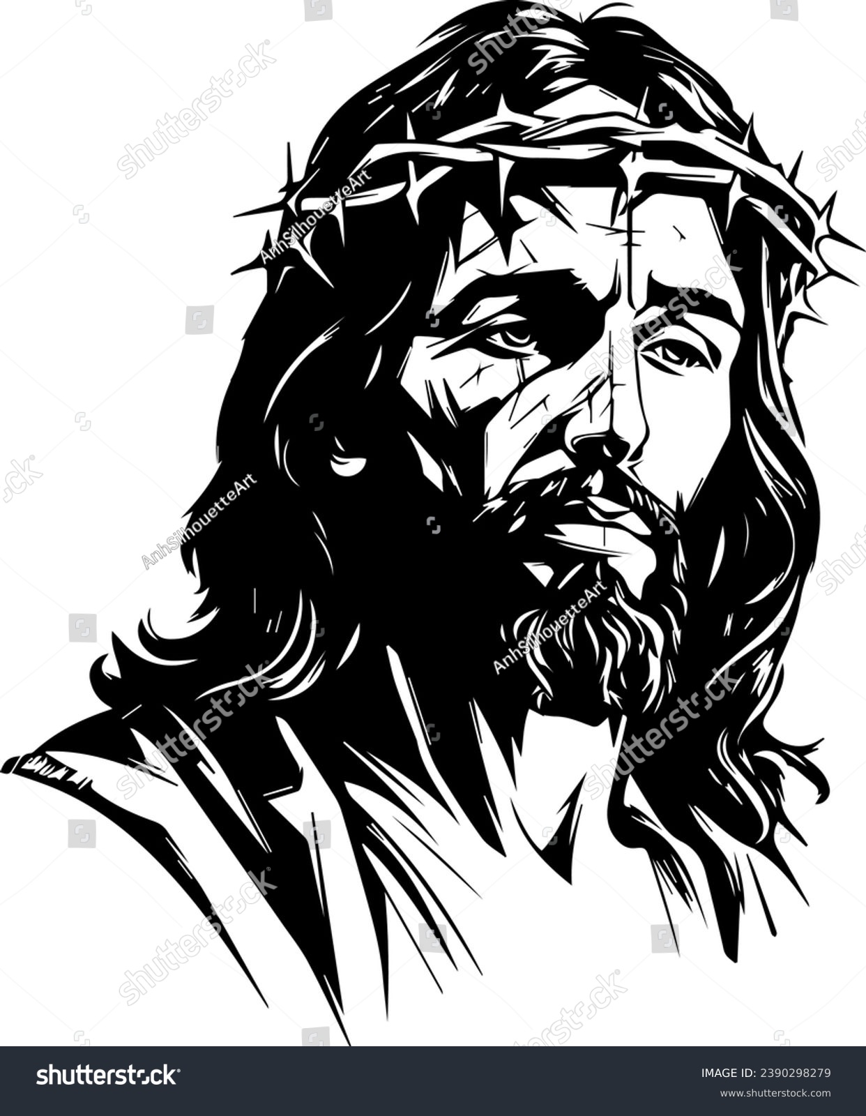 SVG of Jesus crown of thorn, Jesus and Cross Laser Cut File, Faith, Jesus Dxf, Cross Christian, Silhouette Cricut Cut File, Jesus, Christian, Faith, Bible, God, Scripture	
 svg