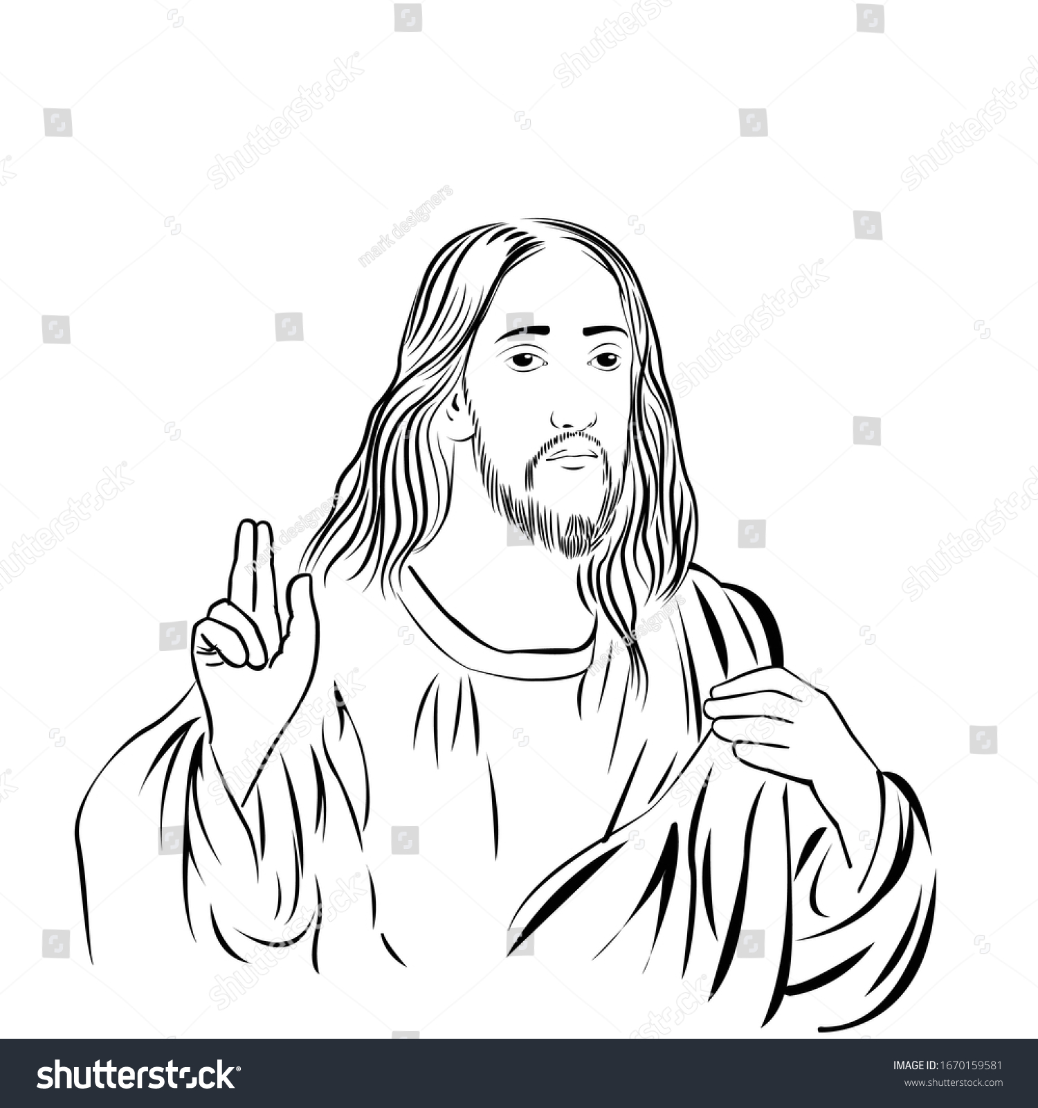 Jesus Line Art Jesus On White Stock Vector (Royalty Free) 1670159581