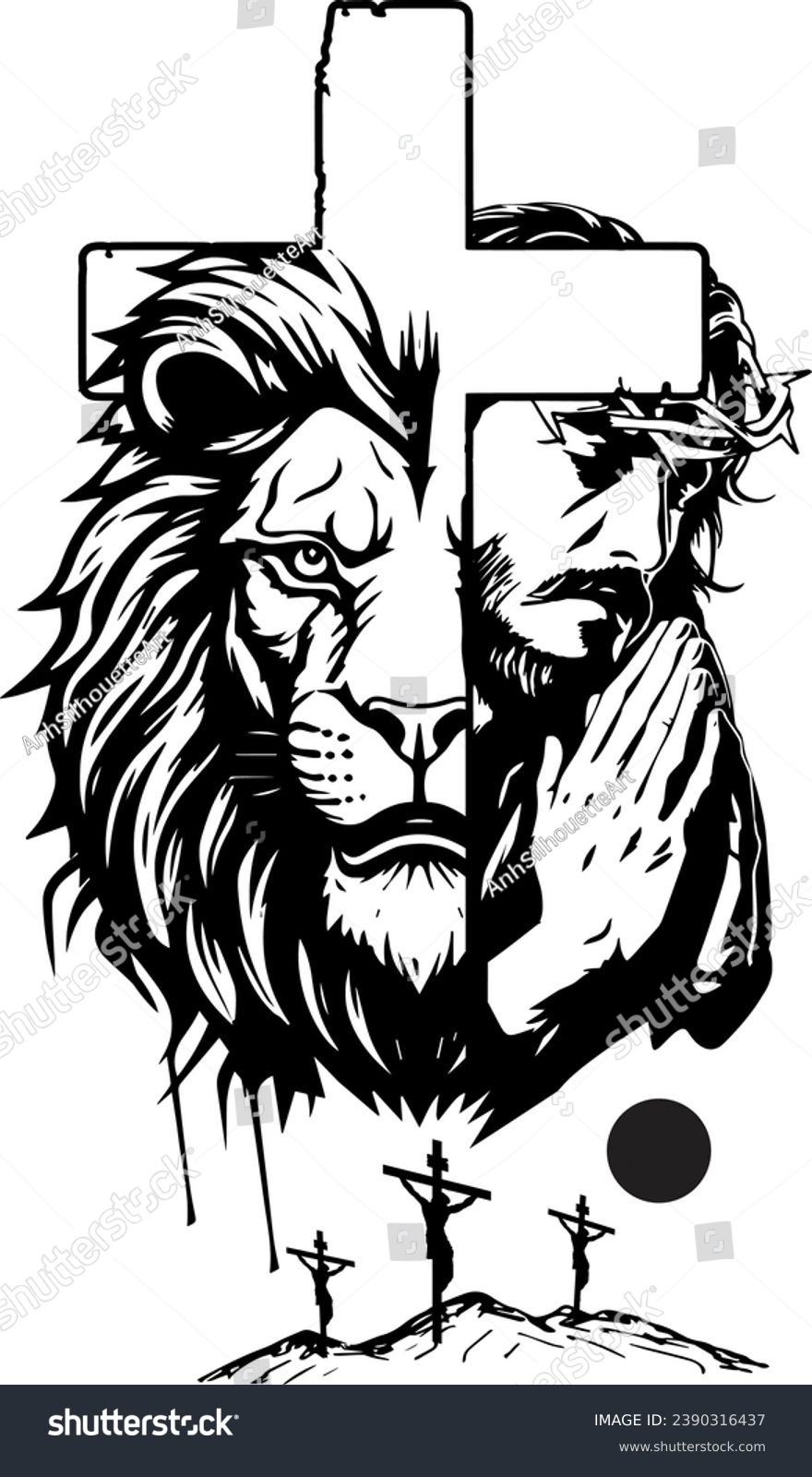 SVG of Jesus Lion and Cross Laser Cut File, Faith, Jesus Praying with Lion, Jesus on Cross, Jesus Silhouette, Lion, Lion Of Judah svg