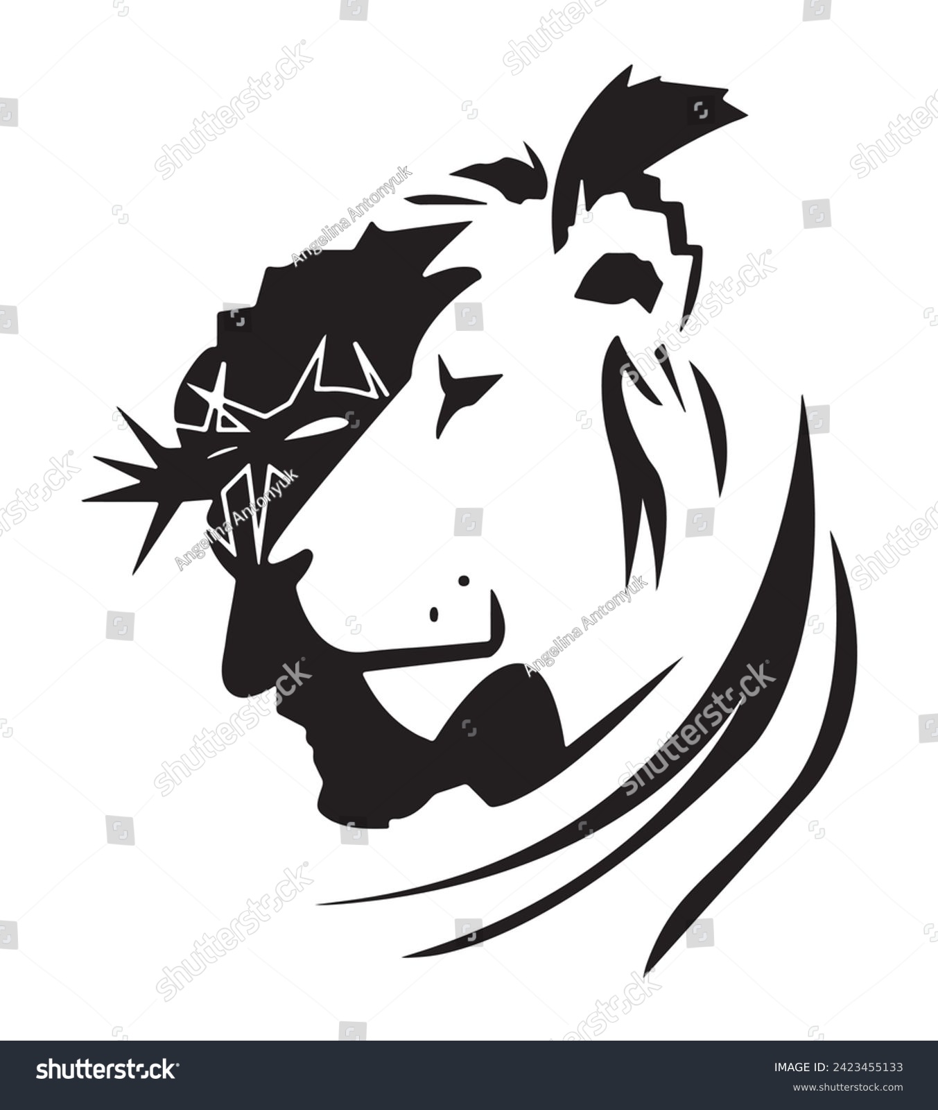 SVG of Jesus Lion icon. Silhouette. Face of Jesus. Easter svg