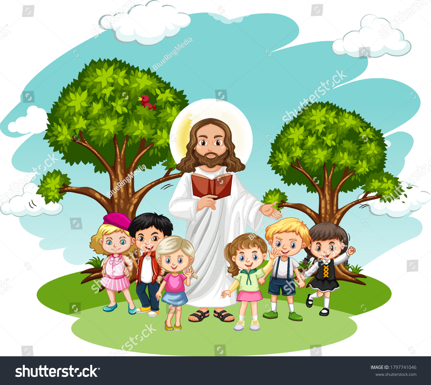 Jesus Preaching Children Group Cartoon Character Stock Vector (Royalty ...