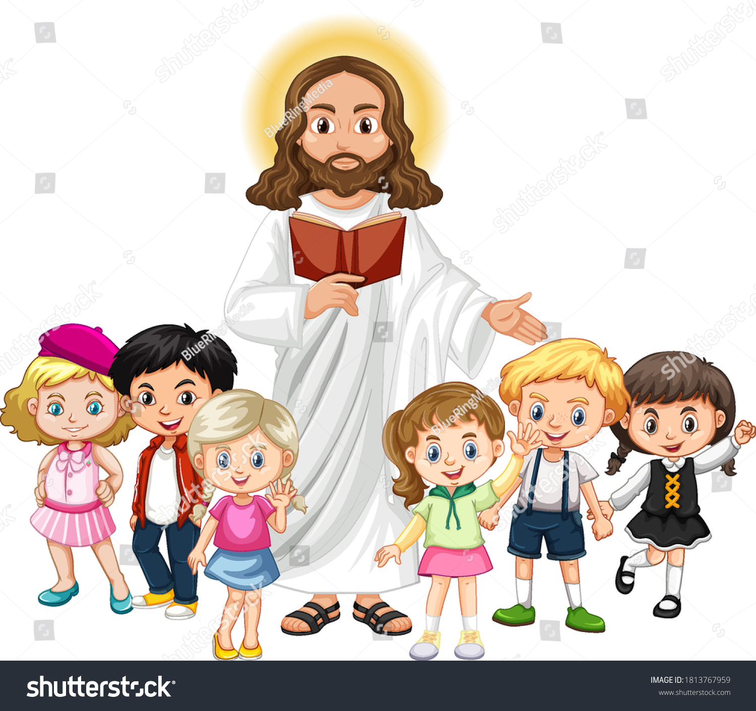 Jesus Preaching Children Group Cartoon Character Stock Vector (Royalty ...