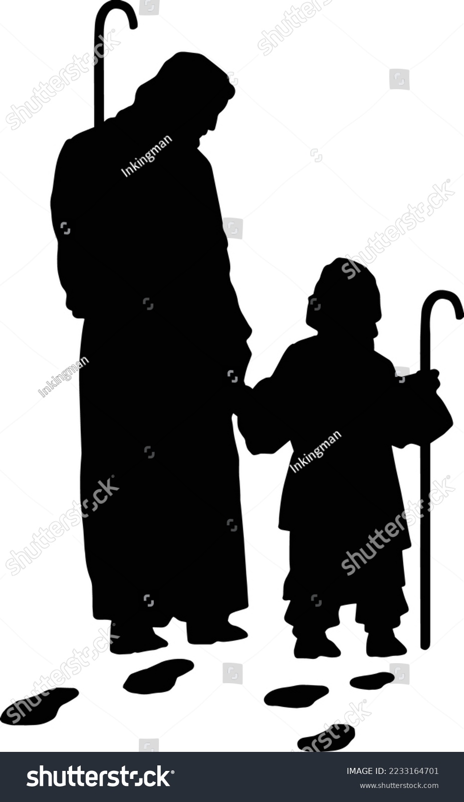 SVG of Jesus Shepherd Walking with kid svg, vector, black and white, background, silhouette svg